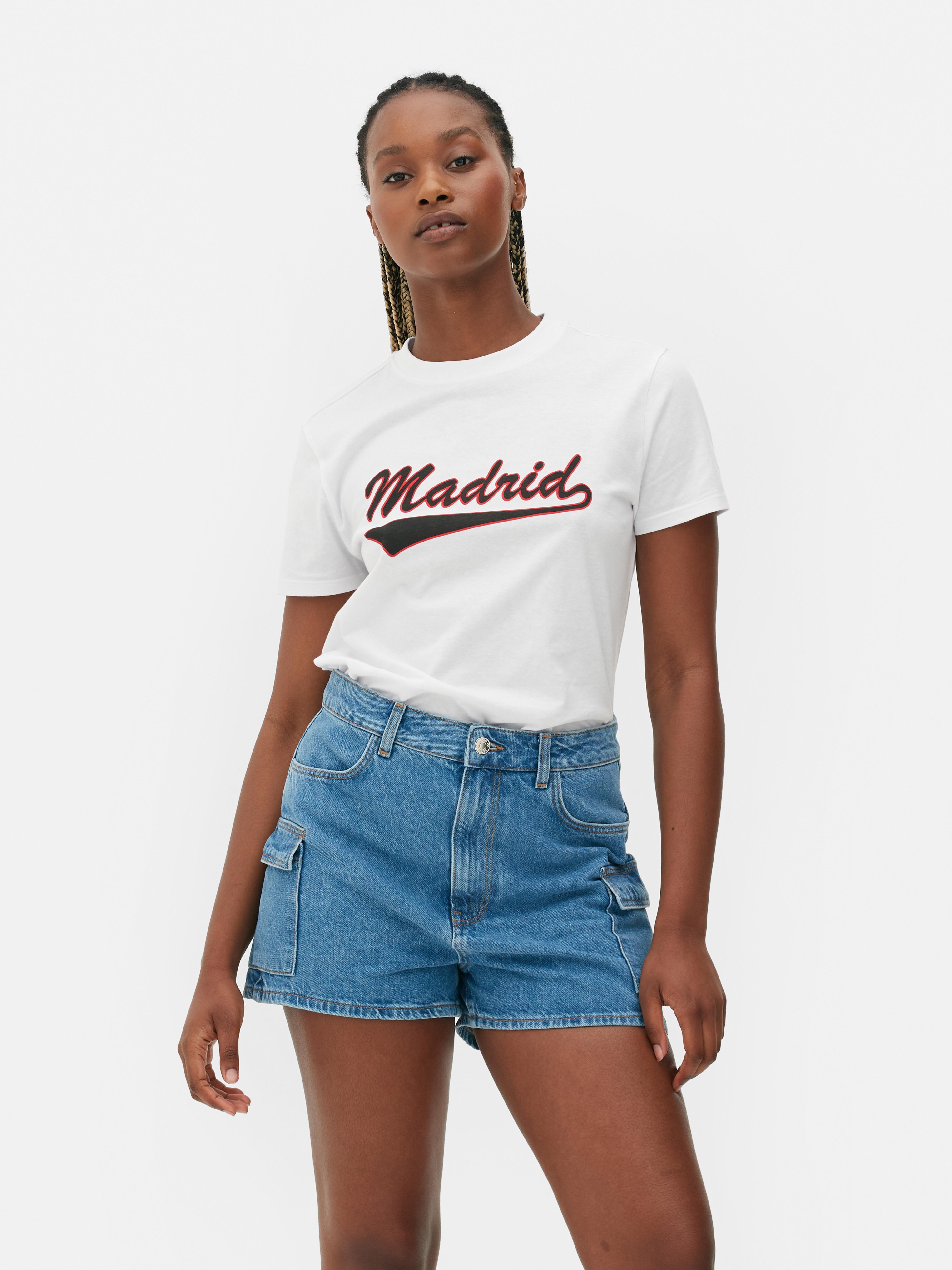 Camiseta de manga corta Madrid Blanco Mujer Primark