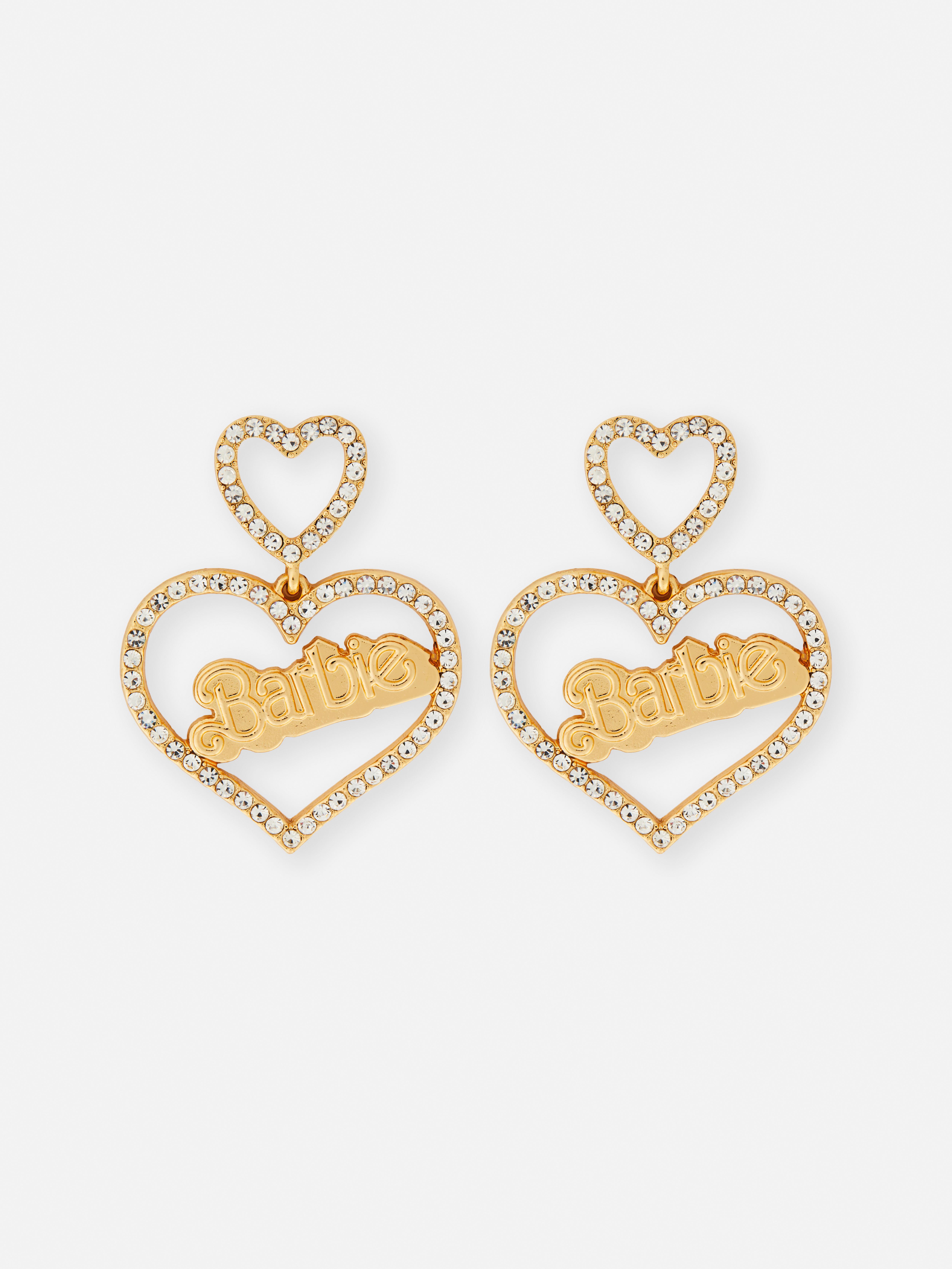 Womens Barbie The Movie Diamanté Heart Drop Earrings - Yellow | Primark