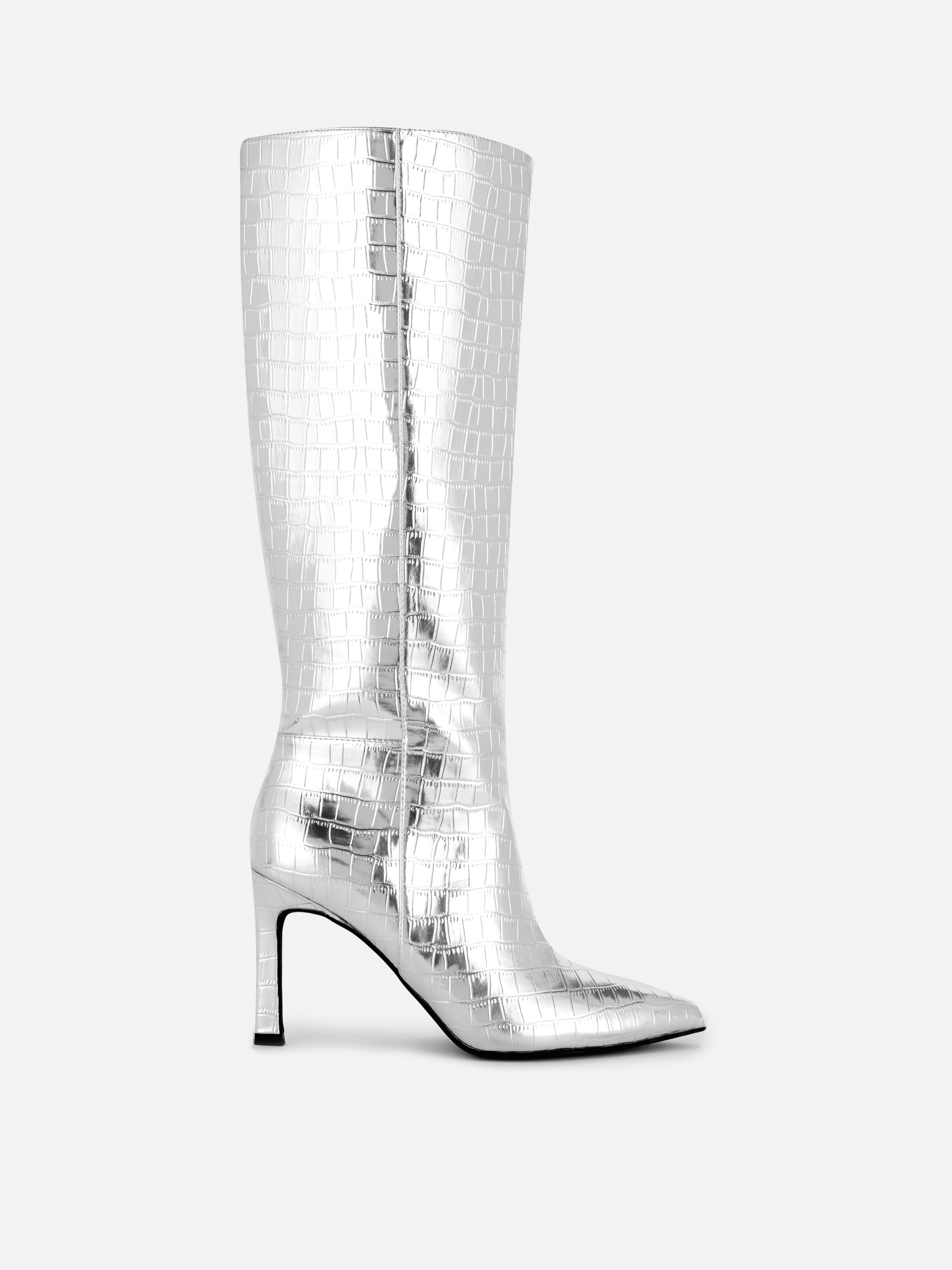 Kniehohe „Rita Ora“ Stiefel aus Krokodilkunstleder