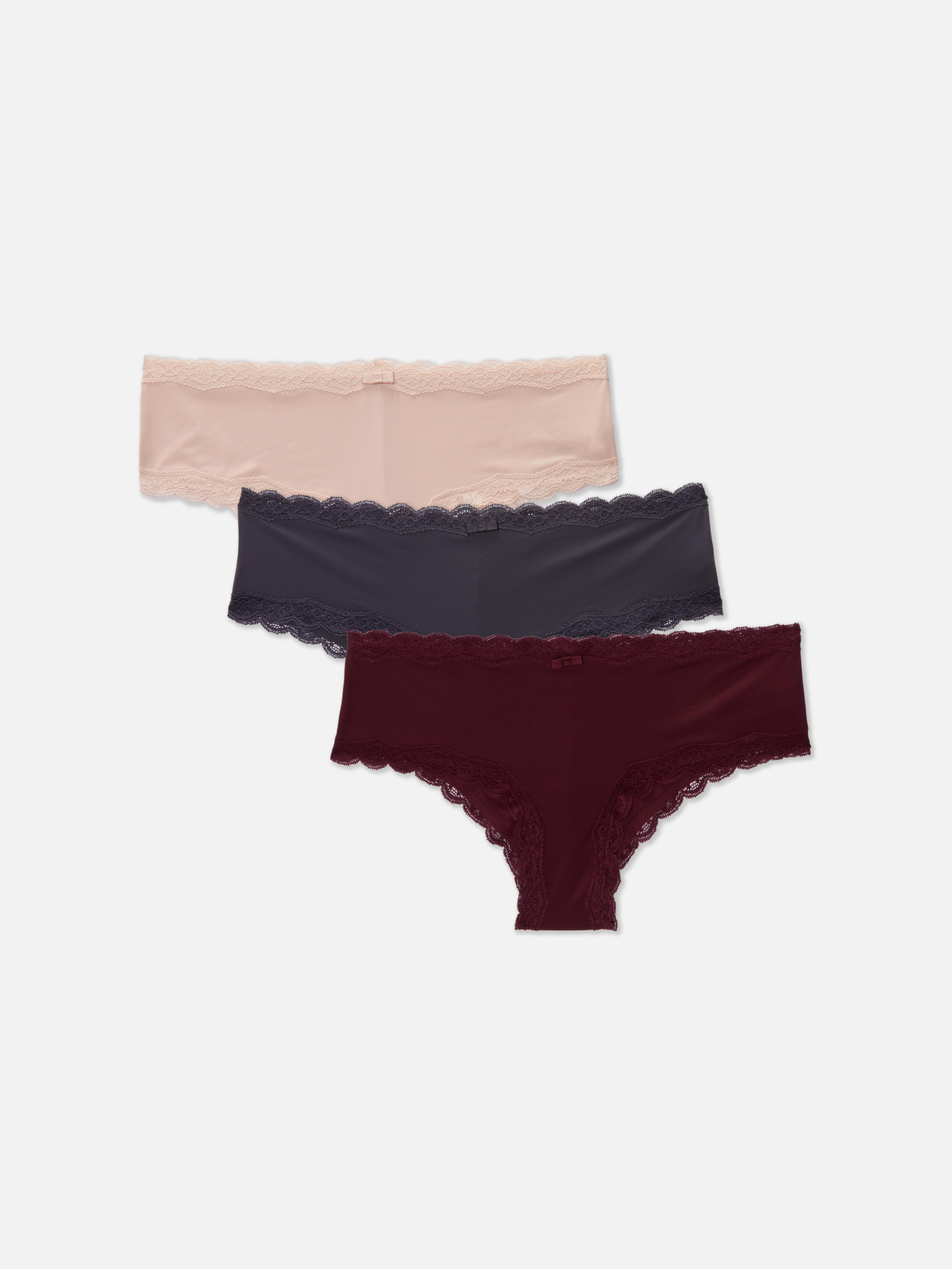 3-pack Lace-trimmed Hipster Briefs - Dark gray/white/light pink - Ladies