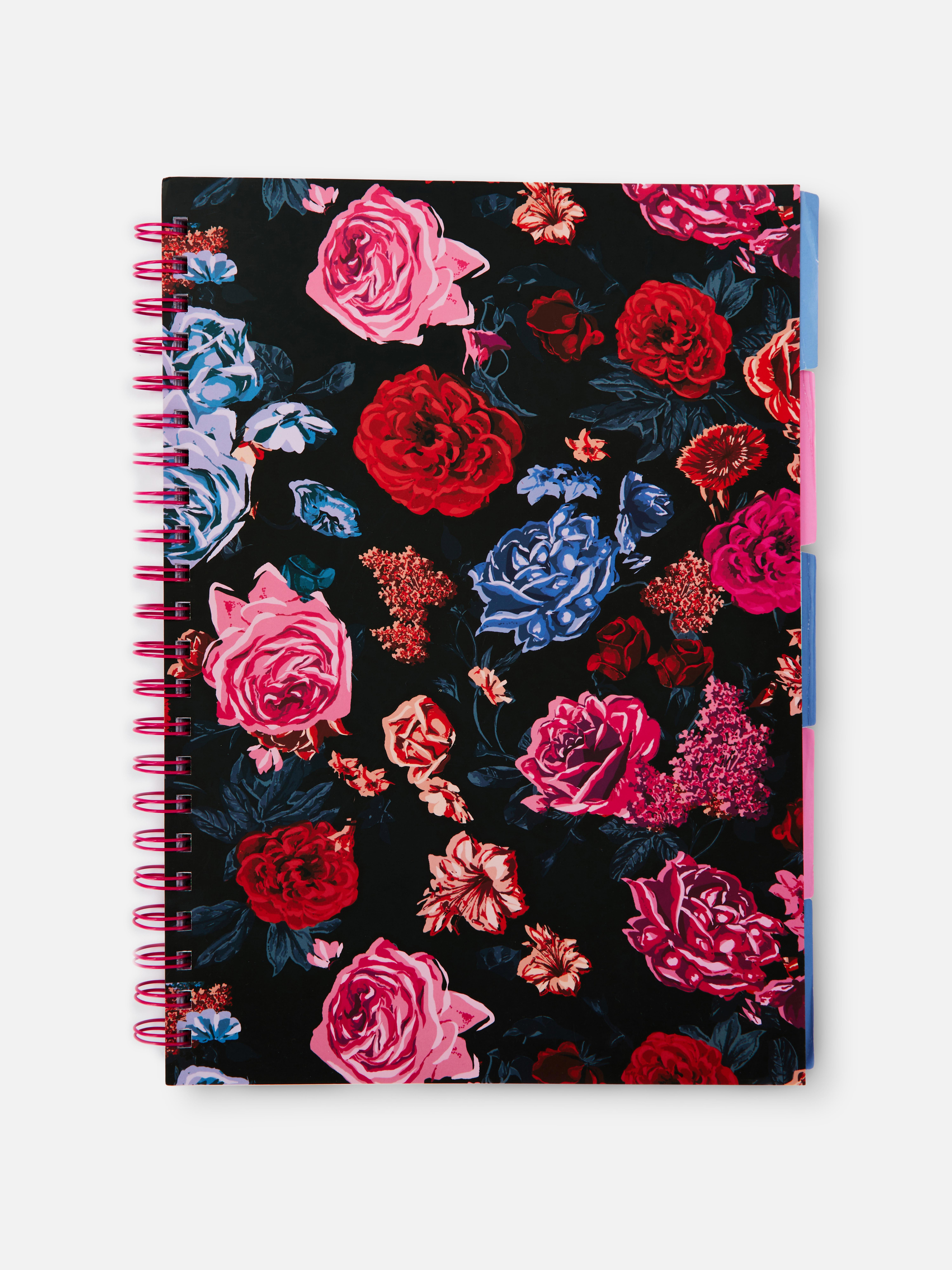 A4-notitieboek met tabbladen en donkere bloemenprint