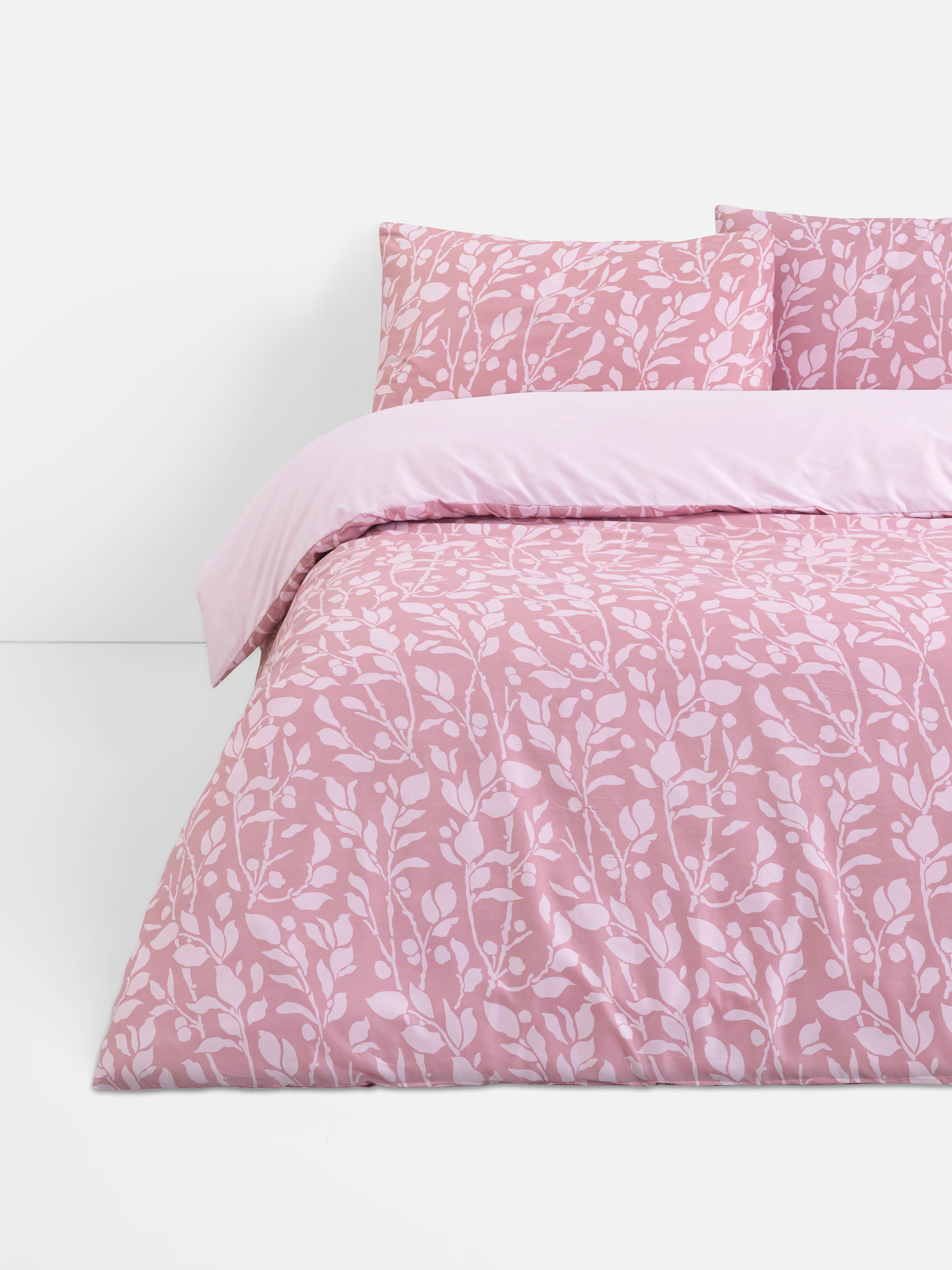 Bettwäsche mit rosa Blatt-Print für Doppelbett
