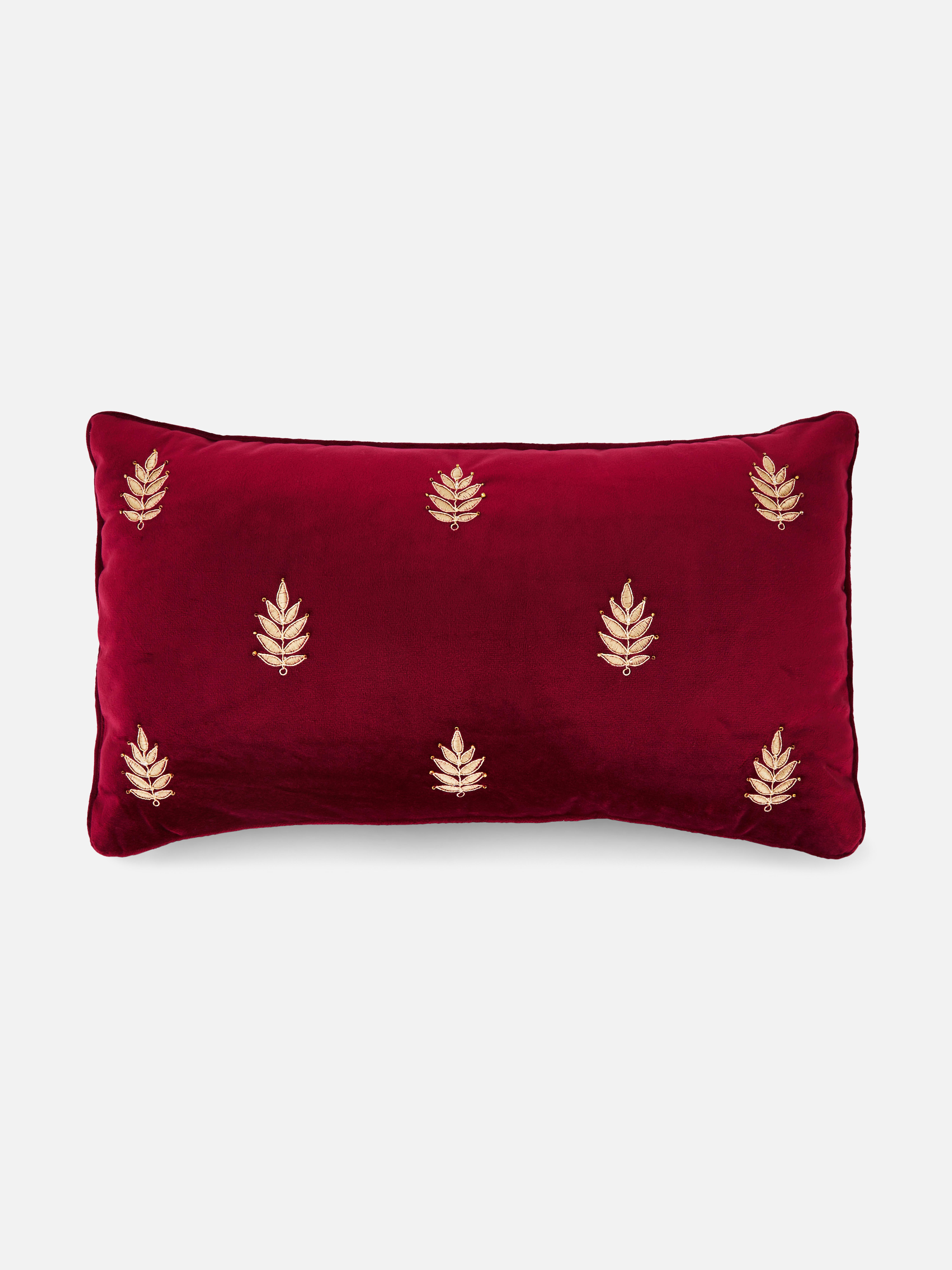 Embroidered Leaf Oblong Cushion