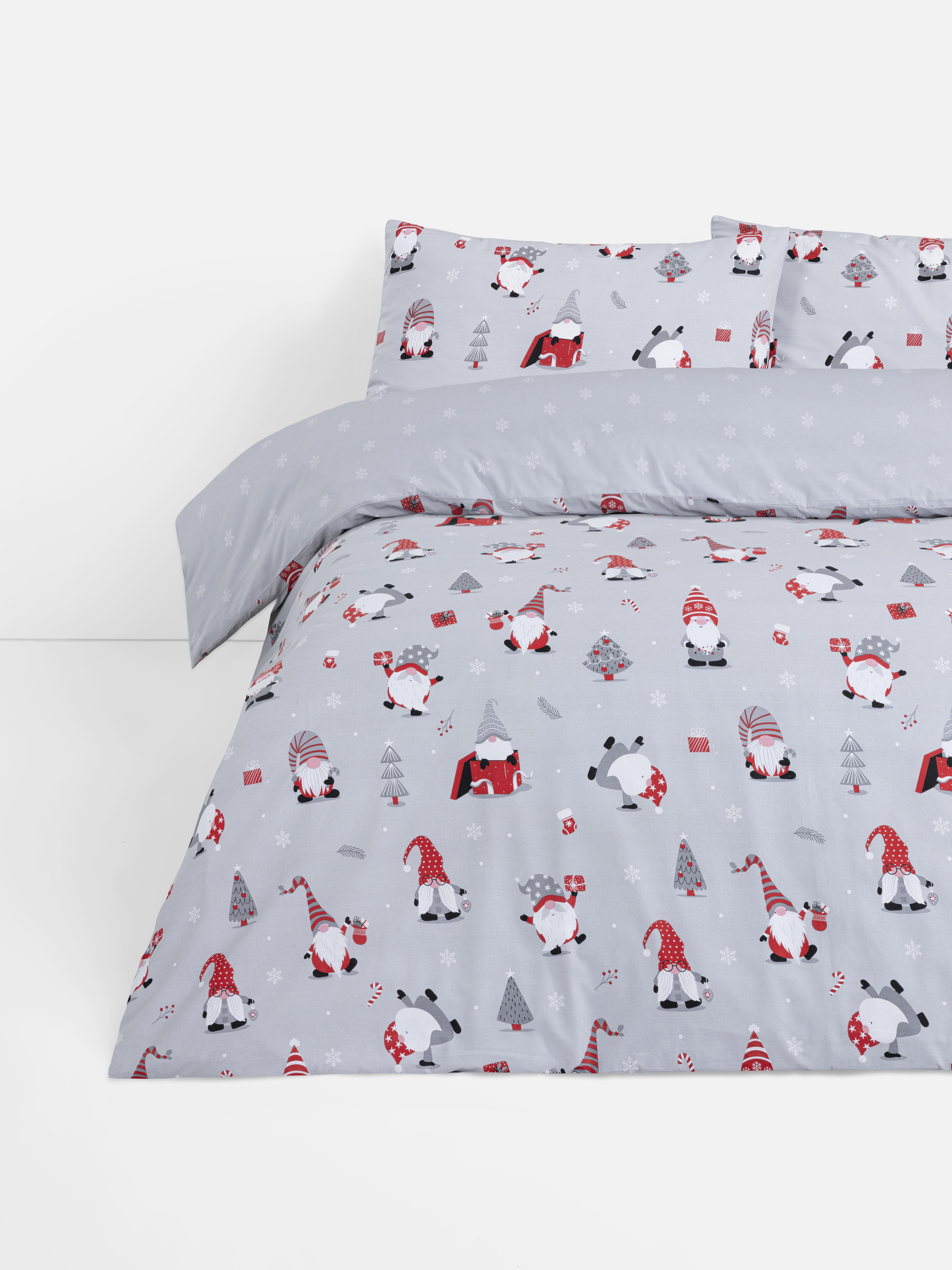 Set nórdico para cama doble navideño gris con gnomos