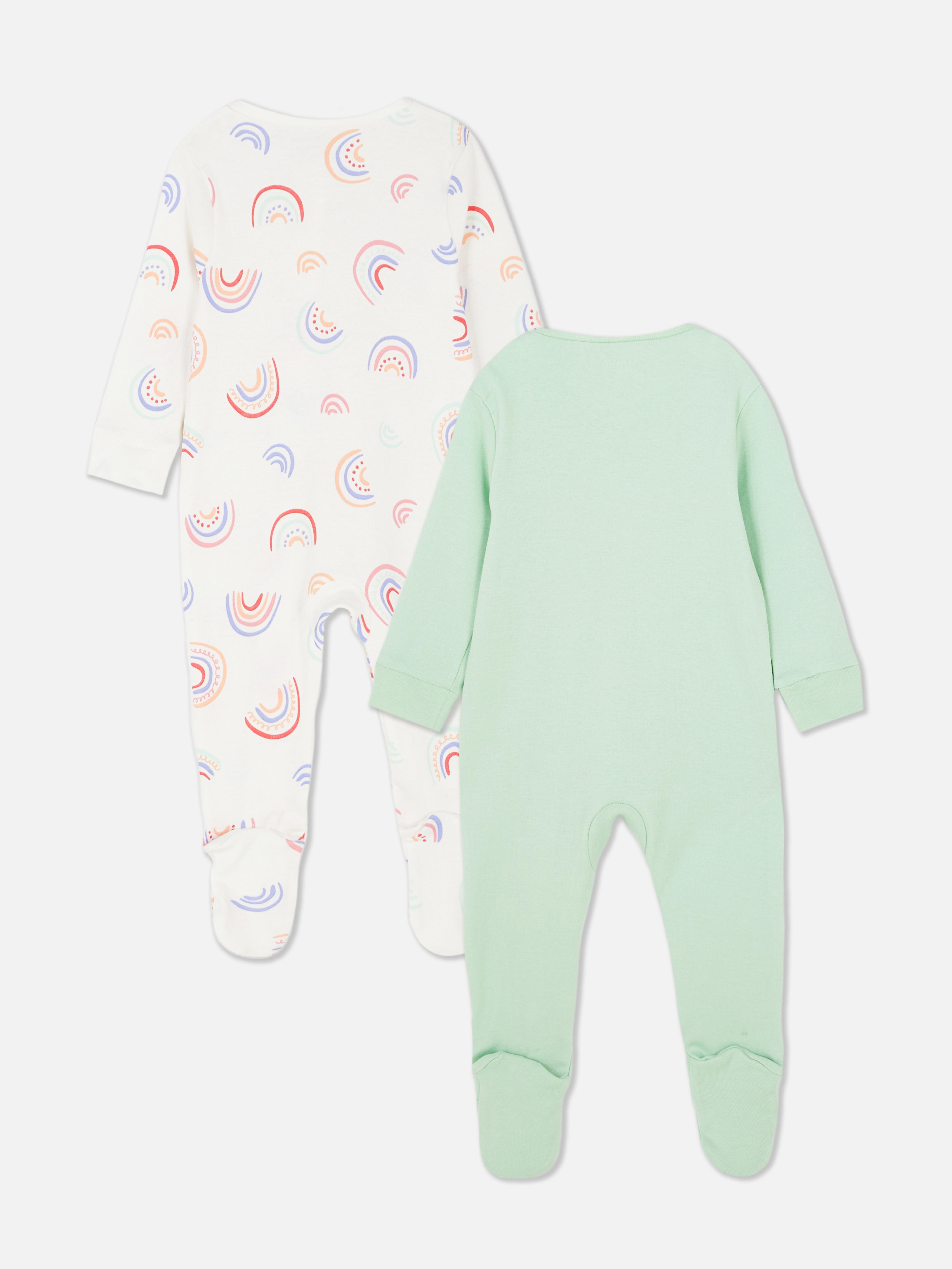 Newborn Baby Unisex;Boys;Girls Green 2pk Rainbow ZipUp Sleepsuits