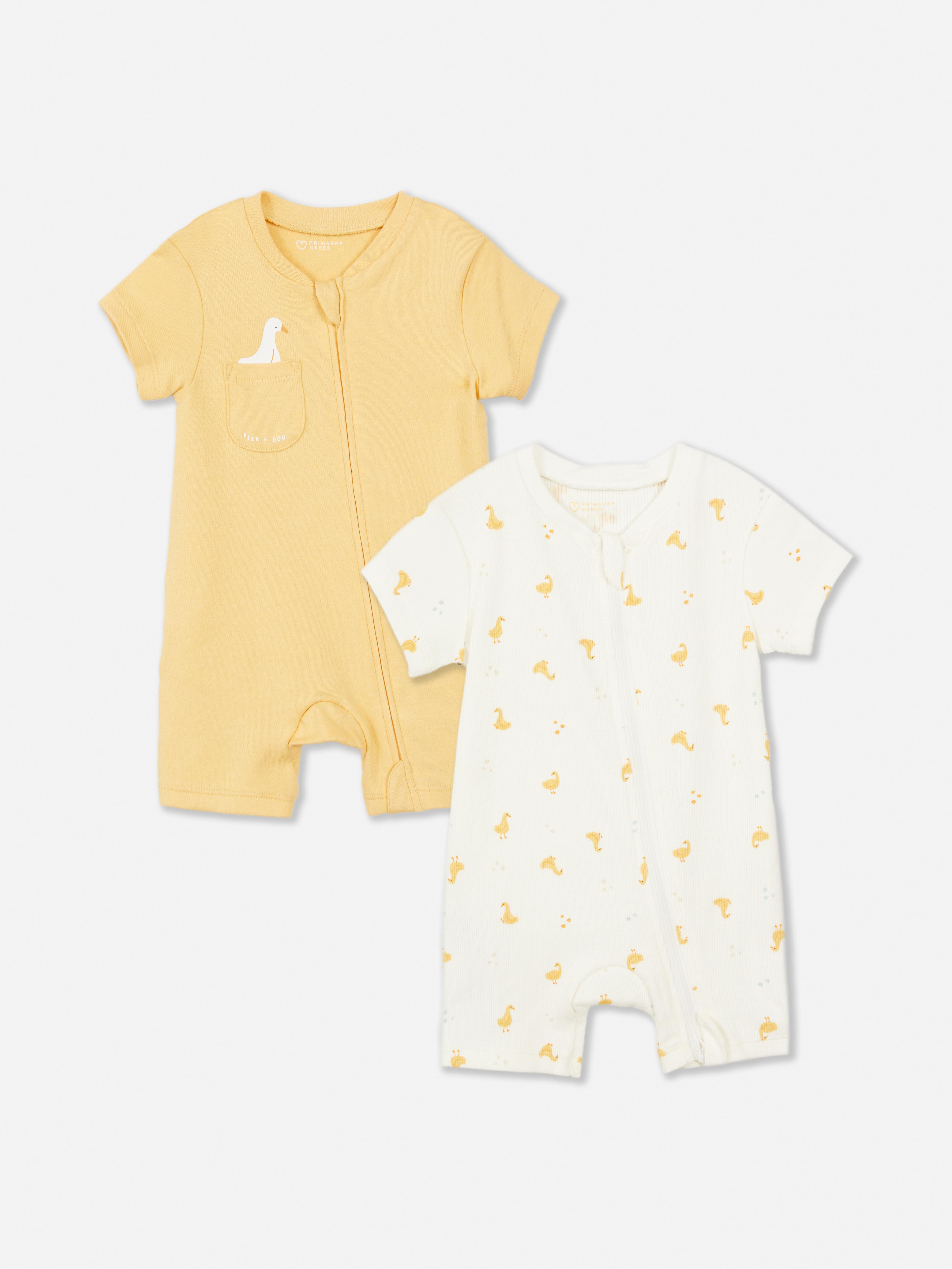 2pk Duck Print Rompers