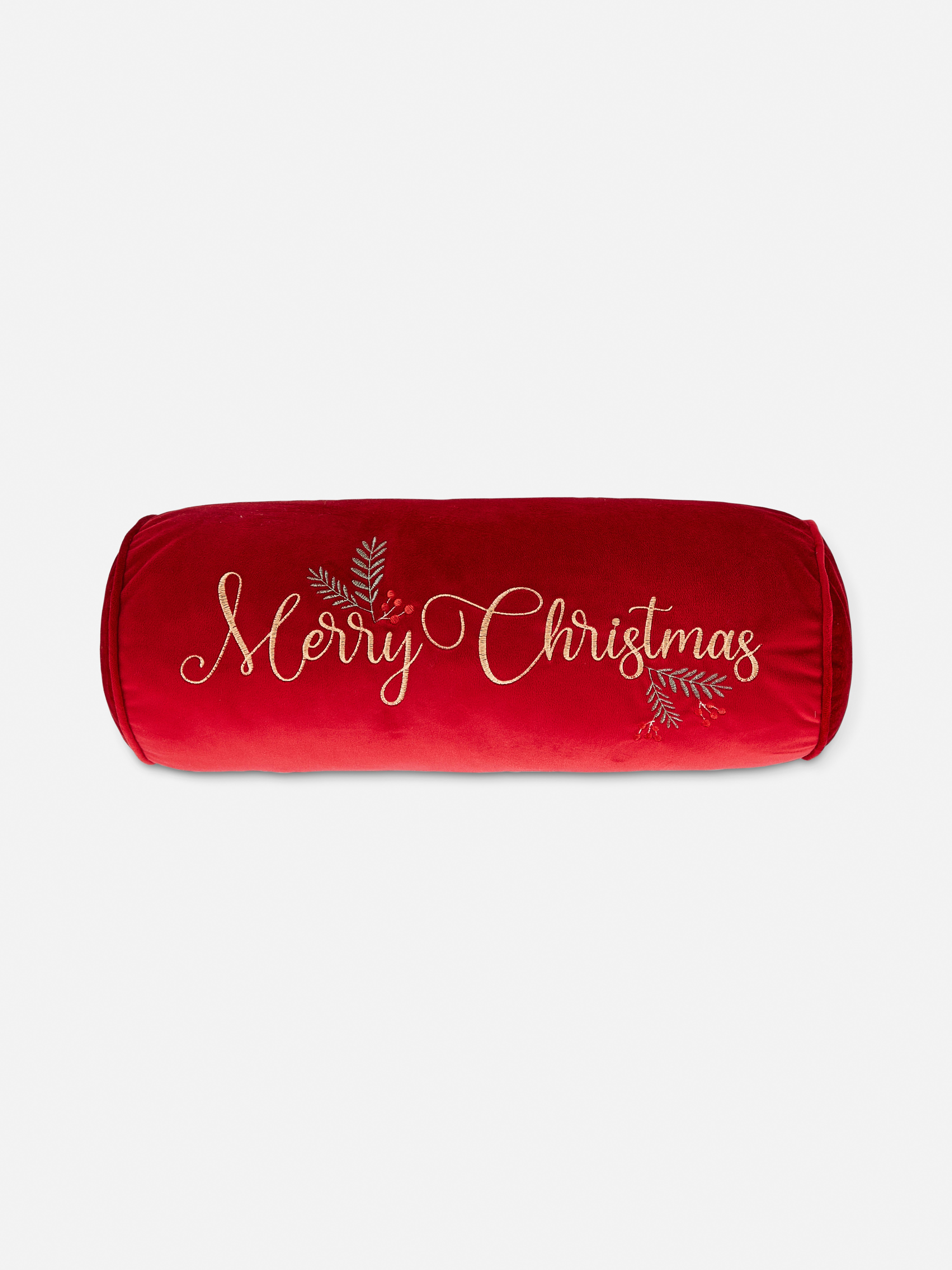 Cuscino con scritta ricamata Merry Christmas Rosso