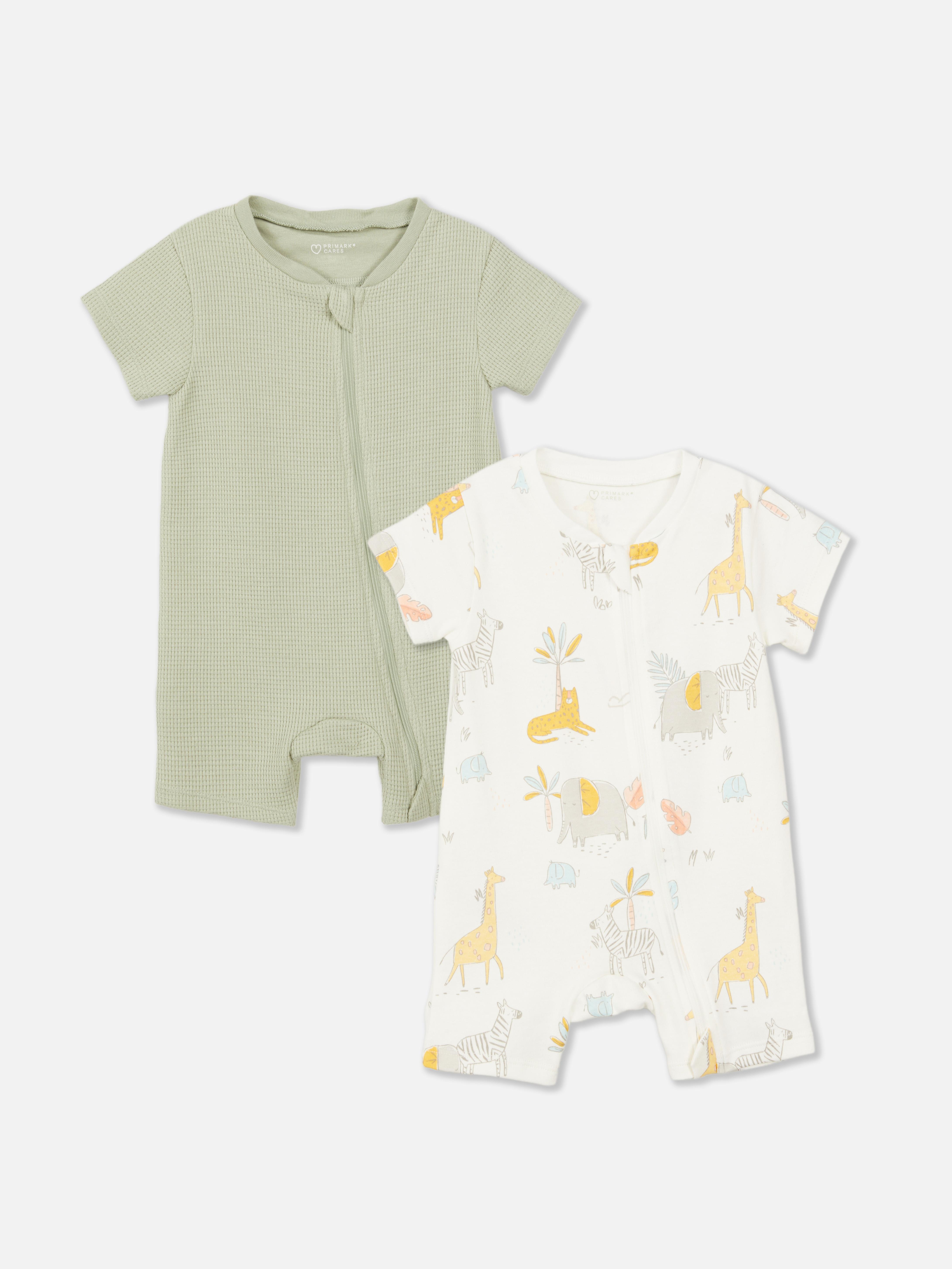 2pk Safari Zipped Rompers