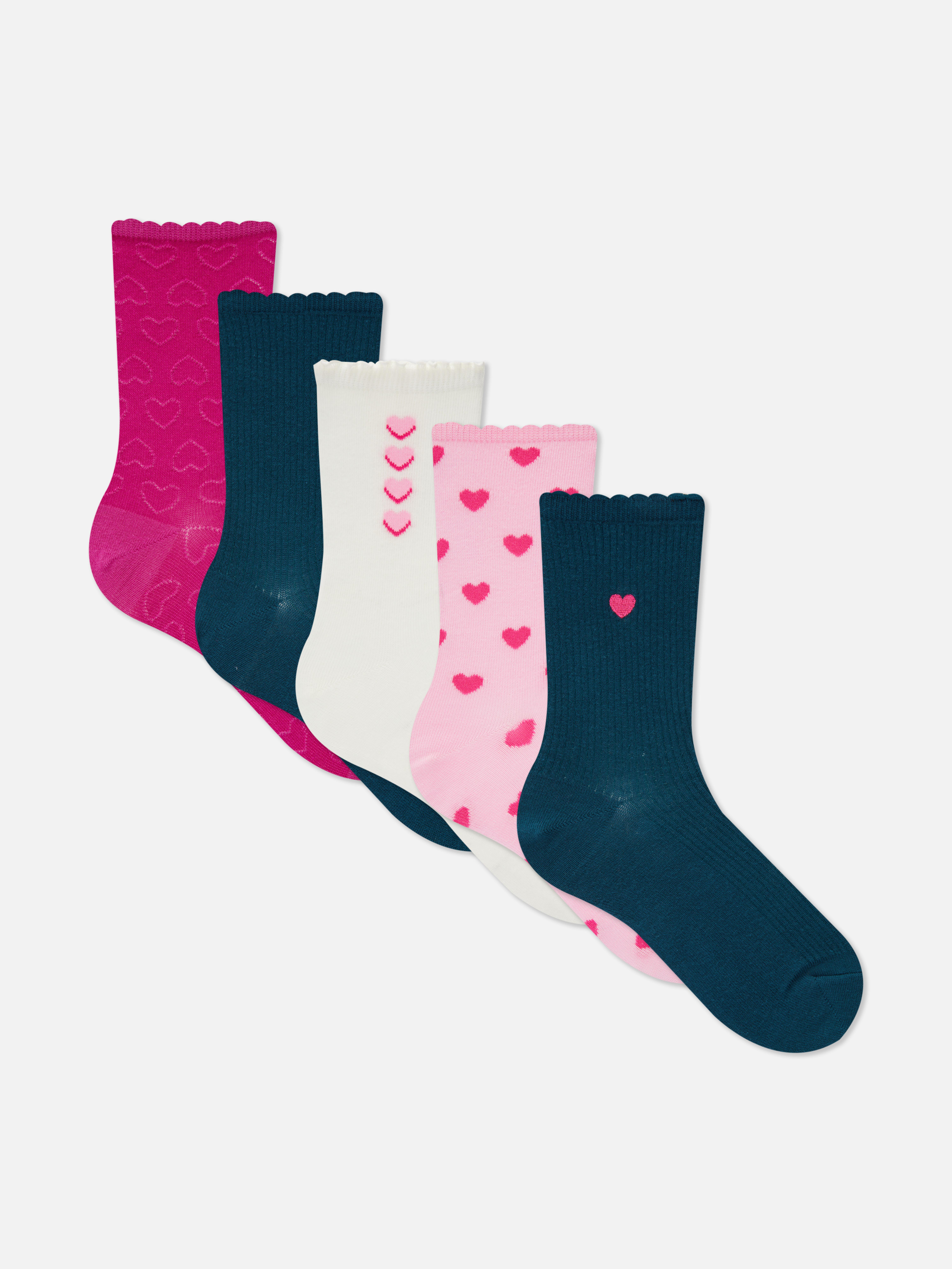 5pk Heart Scallop Trim Socks
