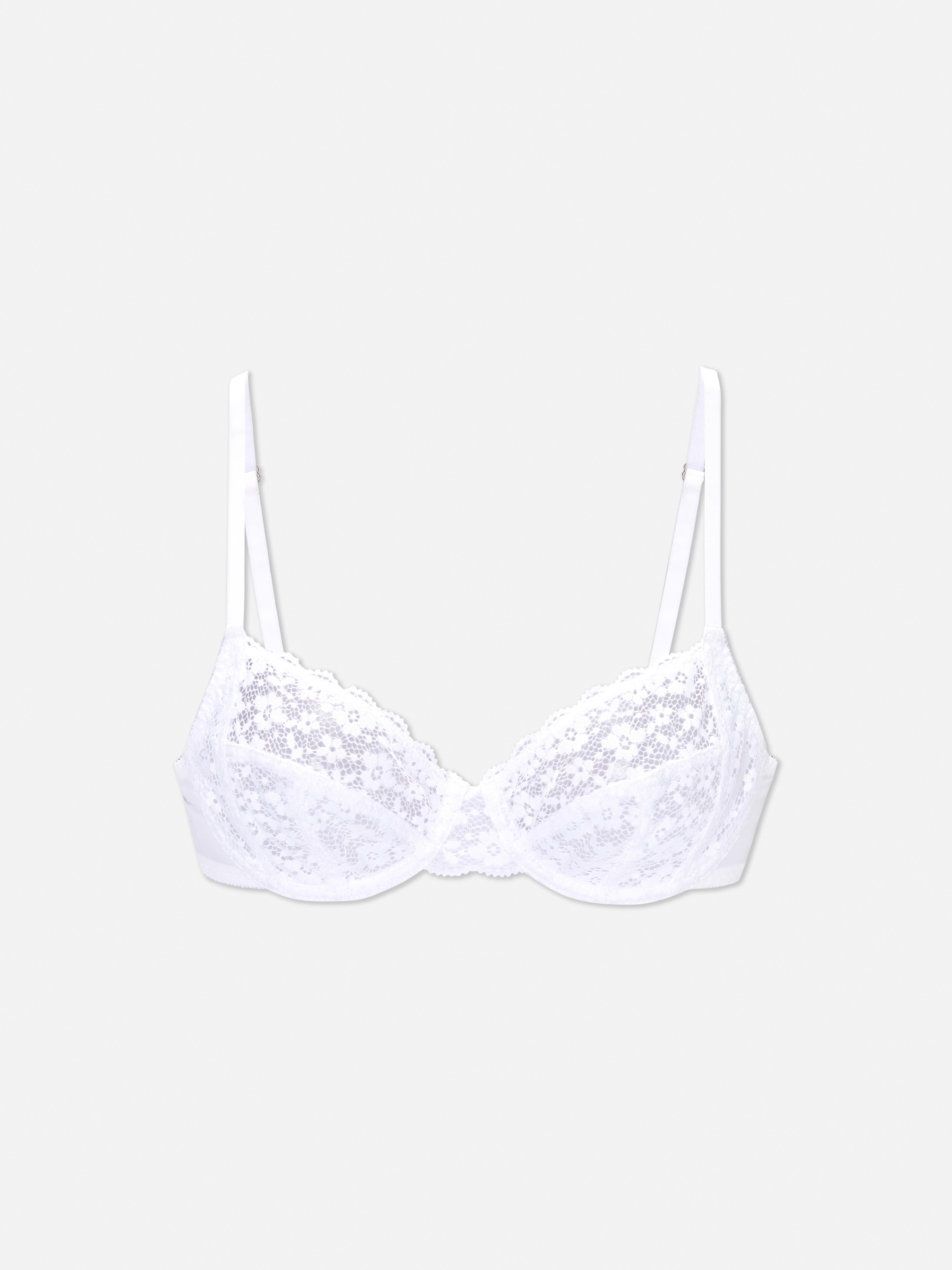 Womens White A-D Floral Lace Non-Padded Bra