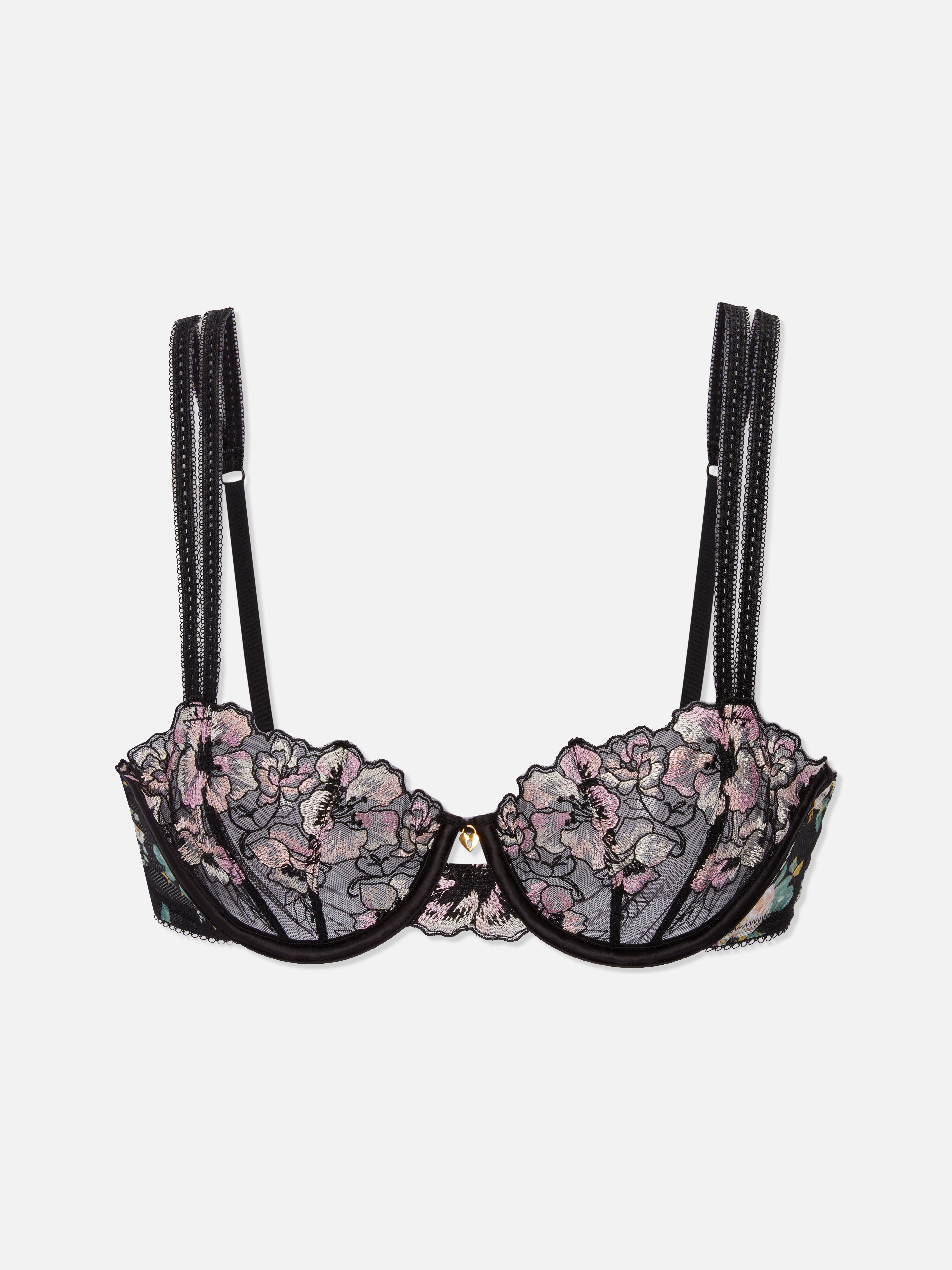 A - D Floral Mesh Non-Padded Balcony Bra