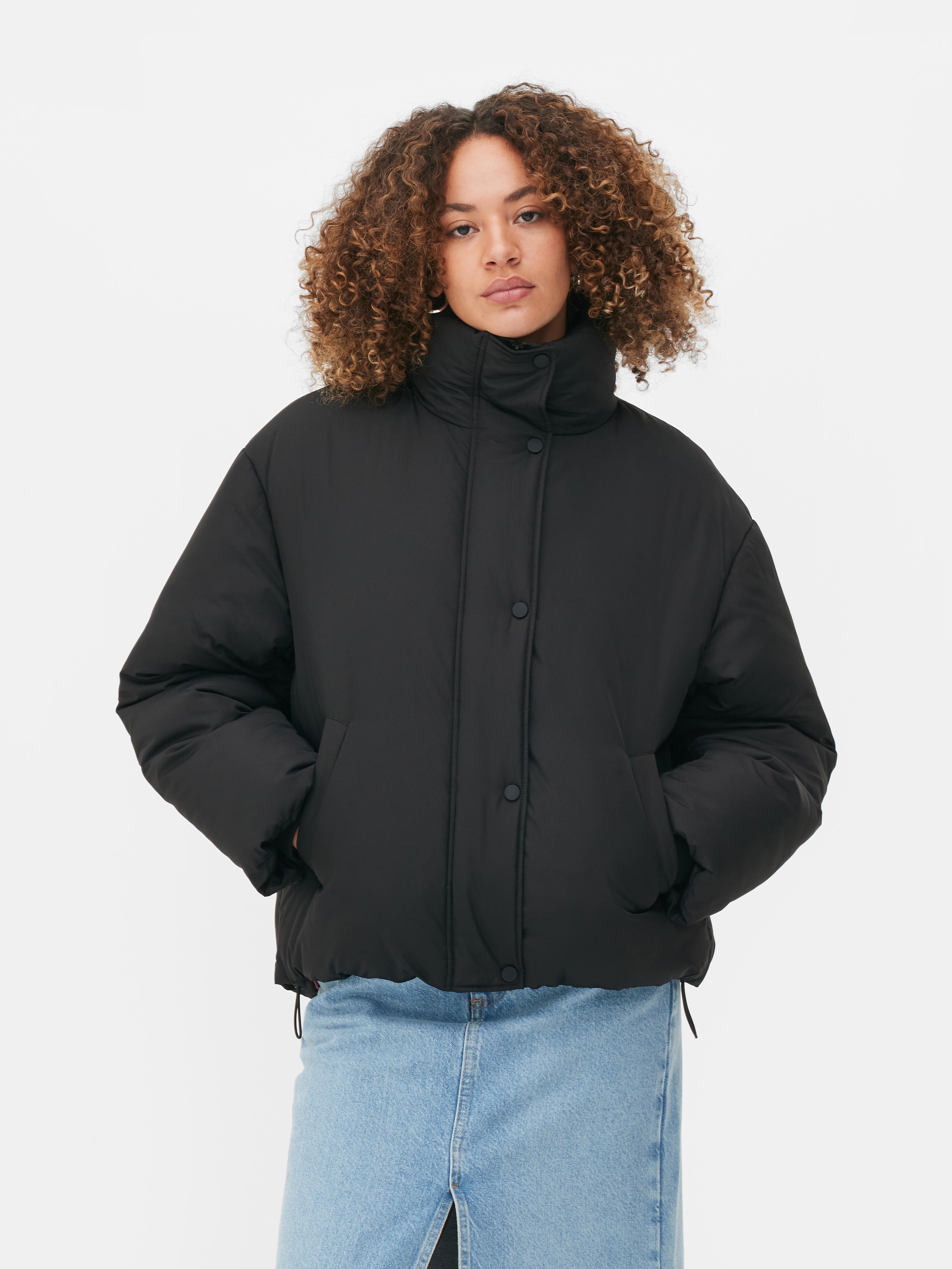 Womens Black Funnel Neck Puffer Jacket Primark