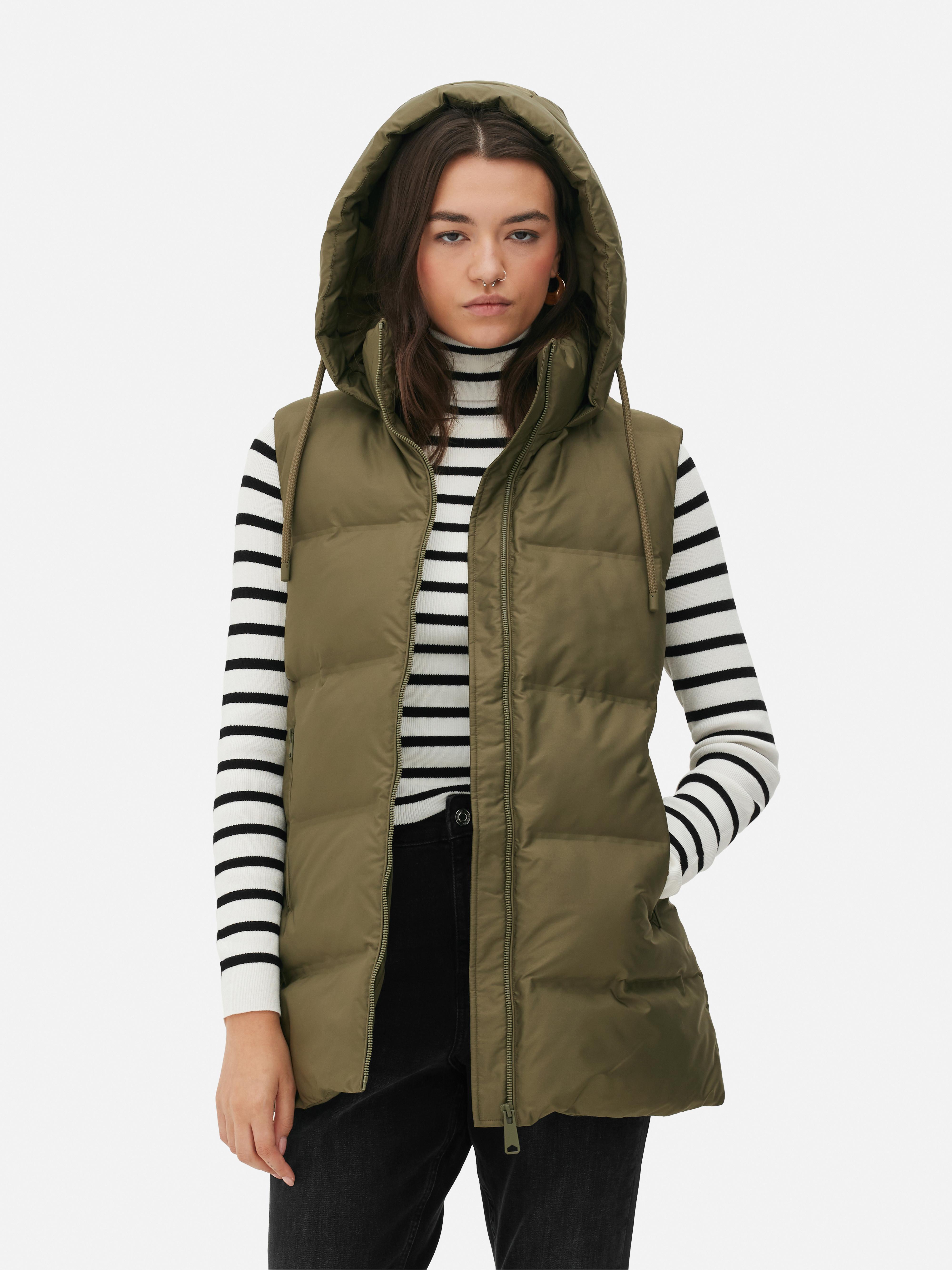 Womens Khaki Quilted Hooded Gilet | Primark