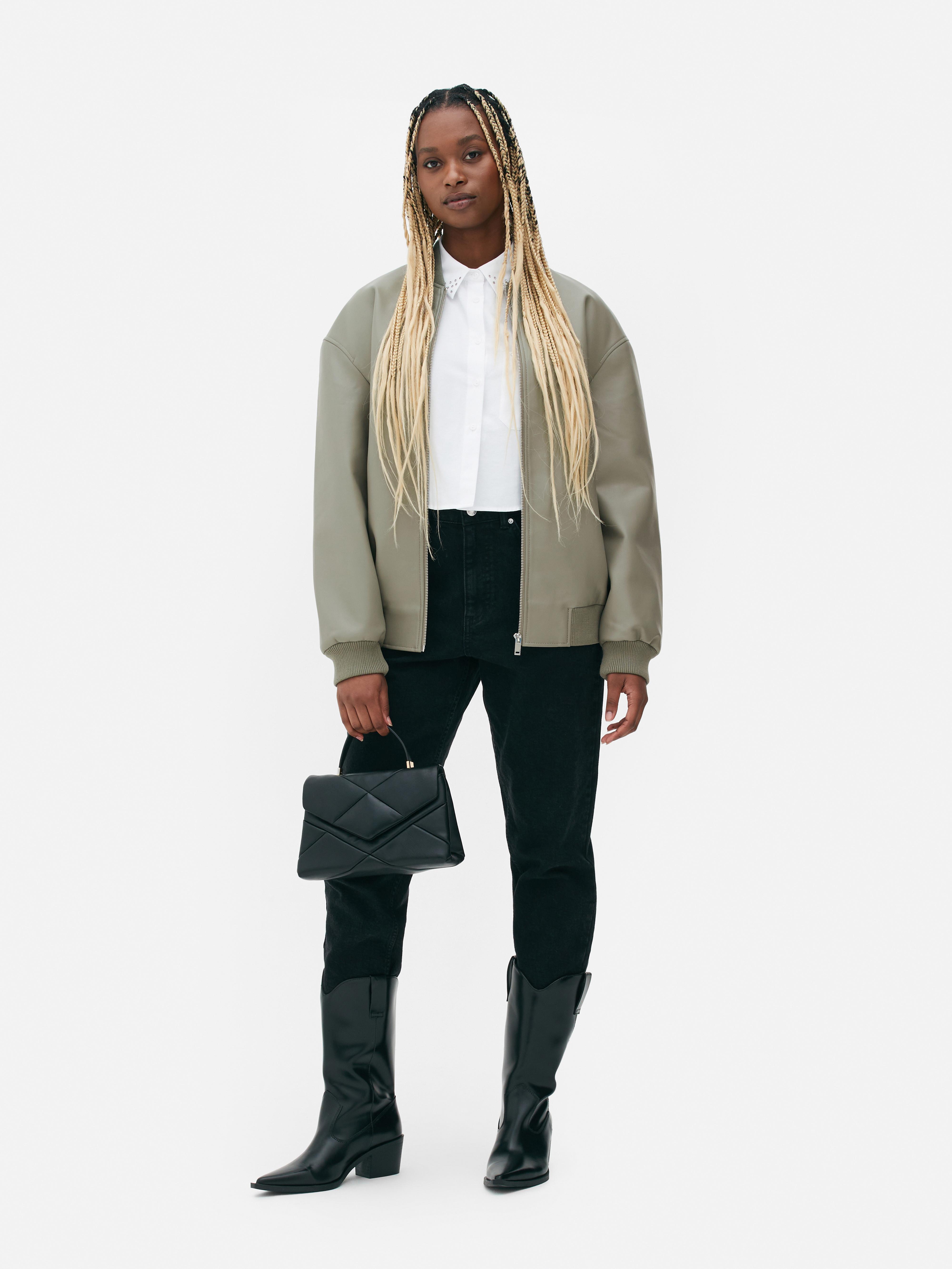 Faux leather bomber jacket on sale zara