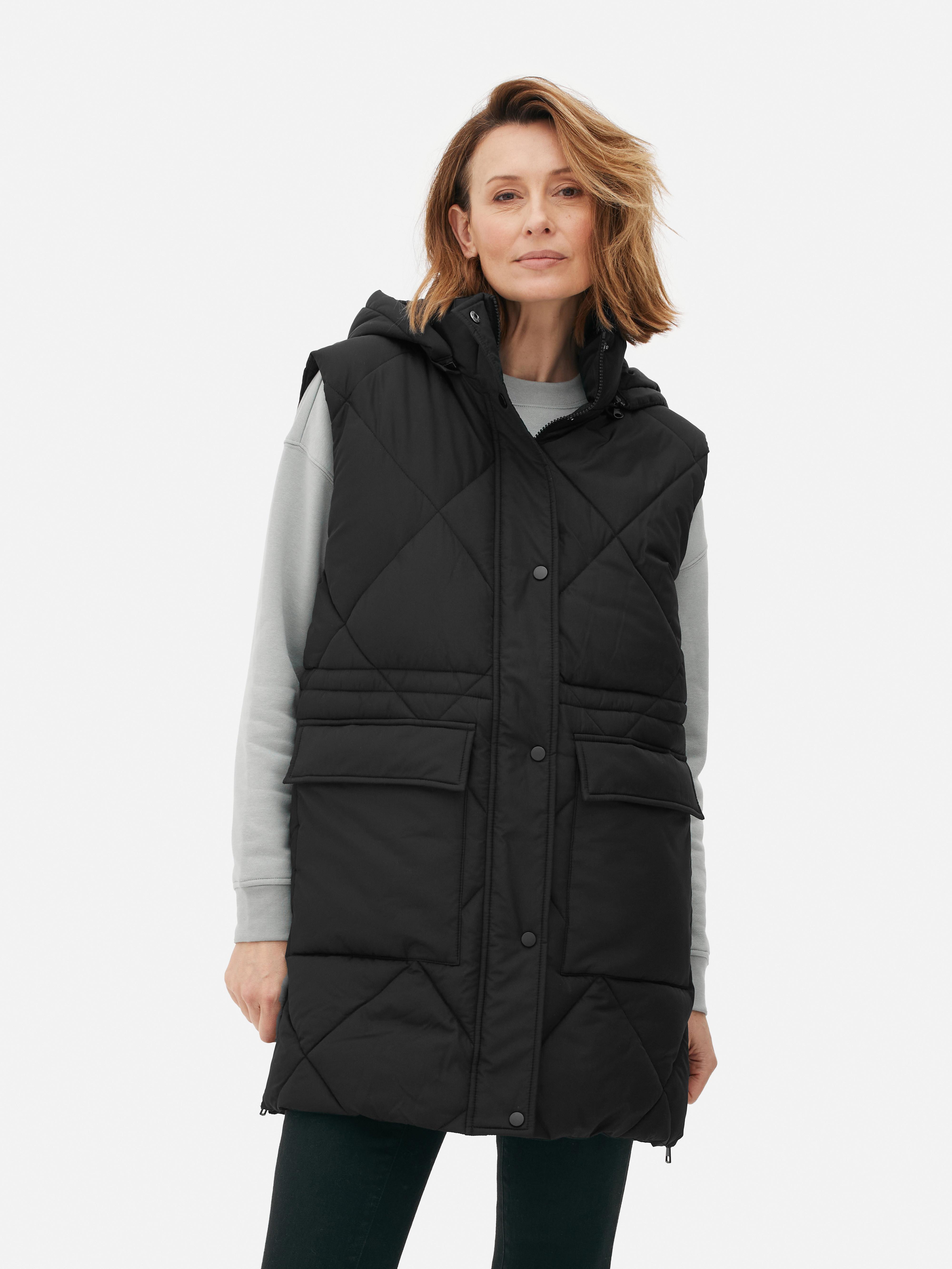 Womens Black Longline Hooded Puffer Gilet | Primark