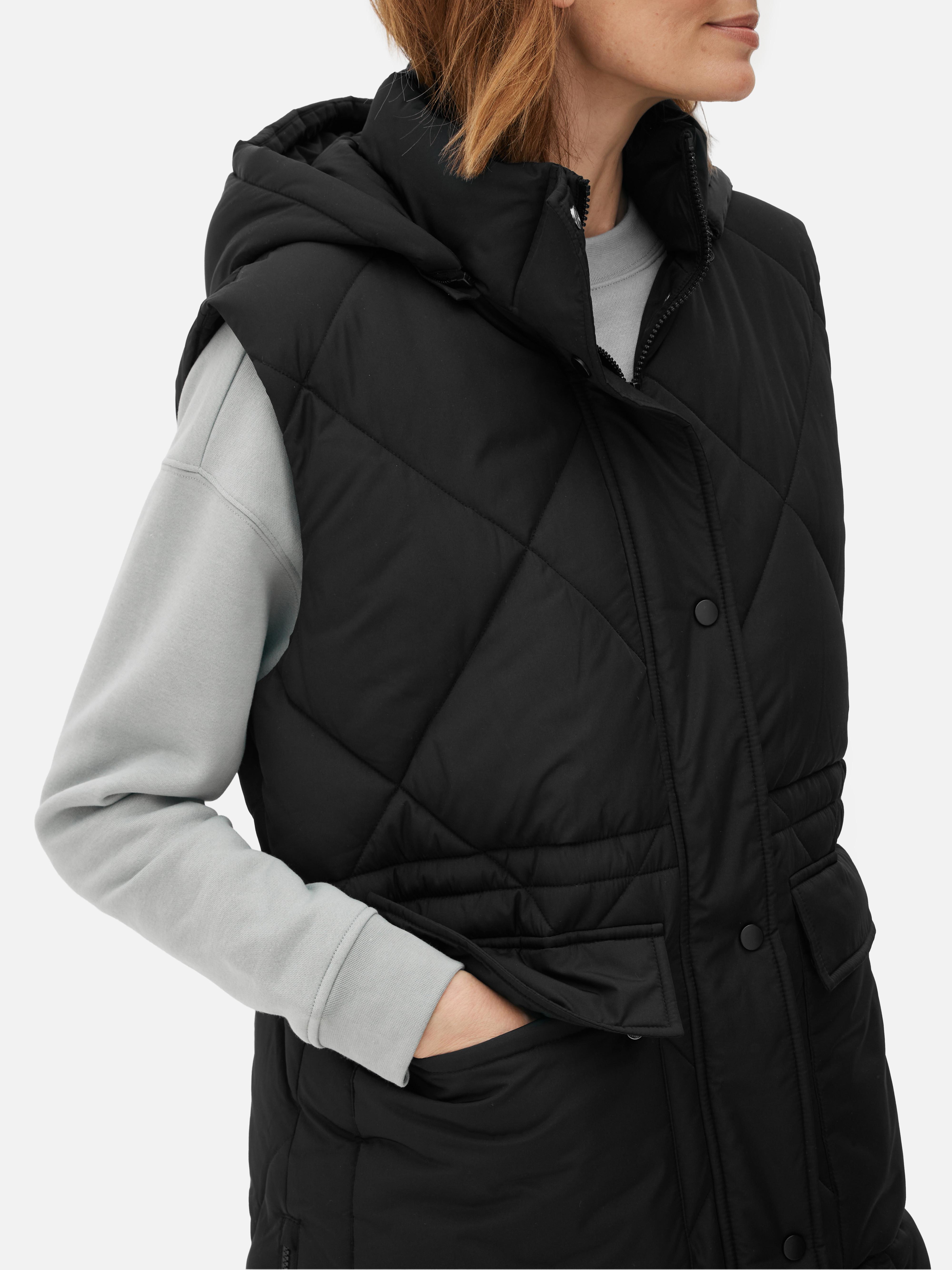 Black long puffer vest best sale