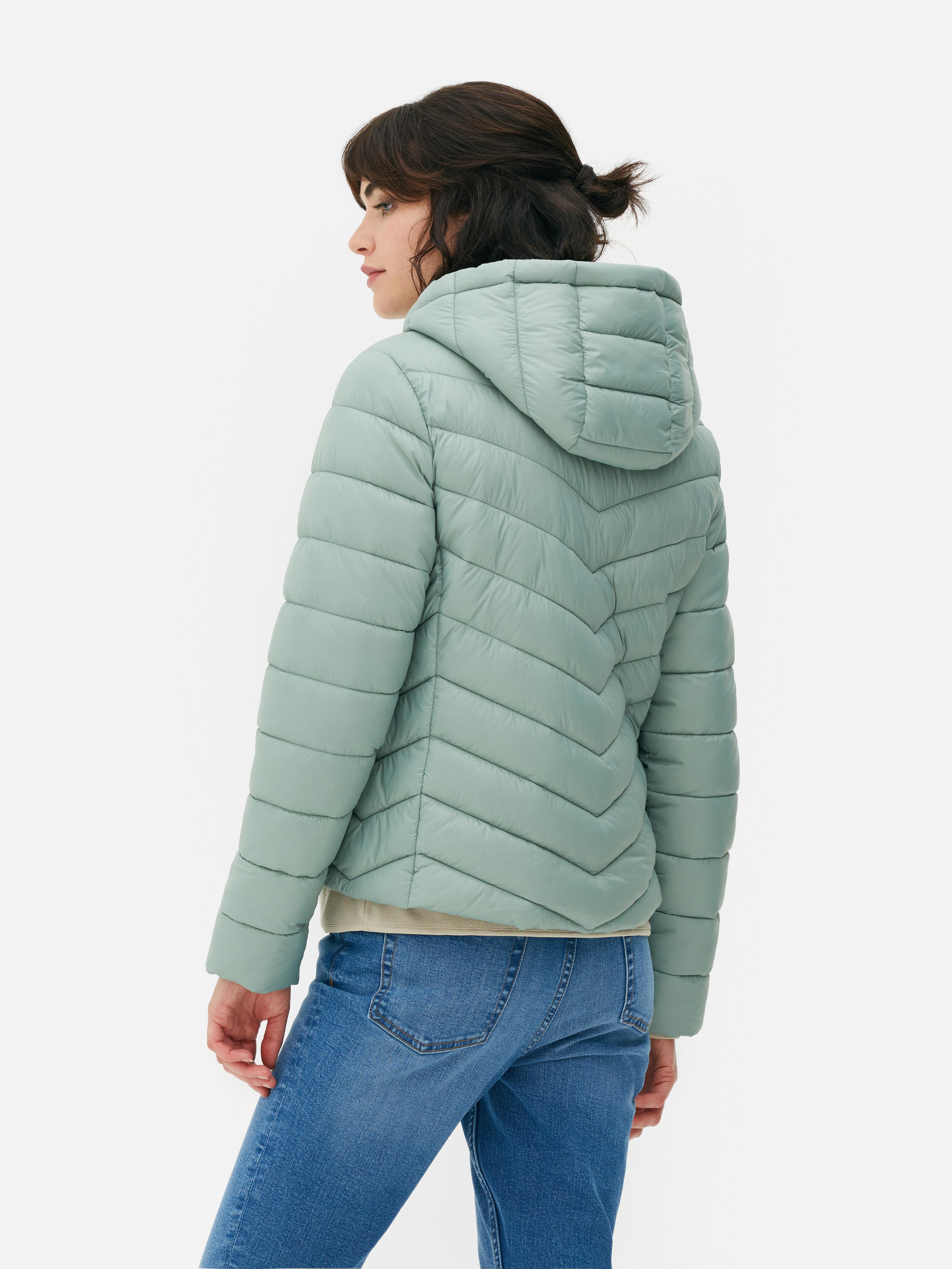 Womens Green Lightweight Hooded Puffer Jacket Primark
