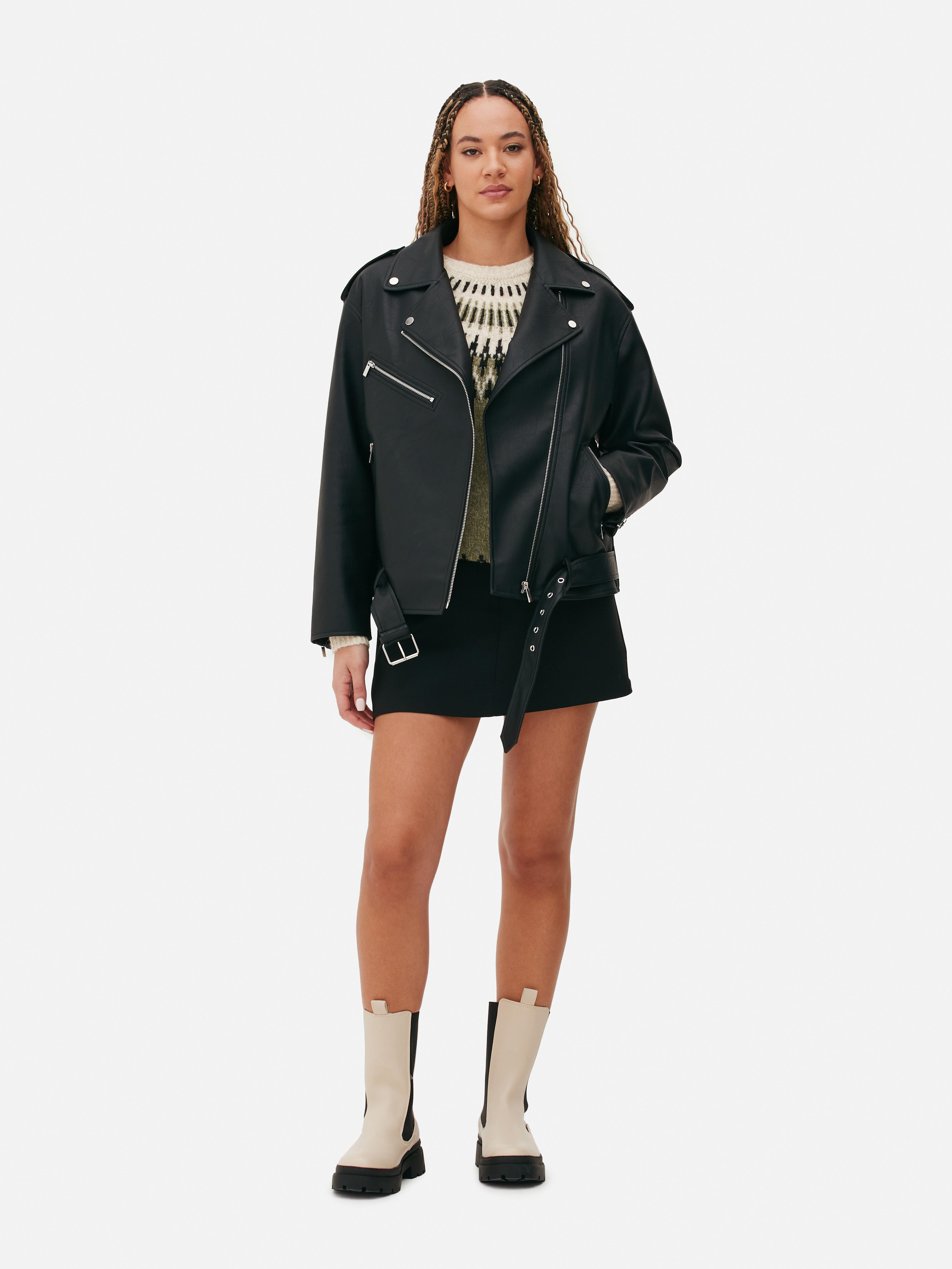 Oversized Faux Leather Biker Jacket