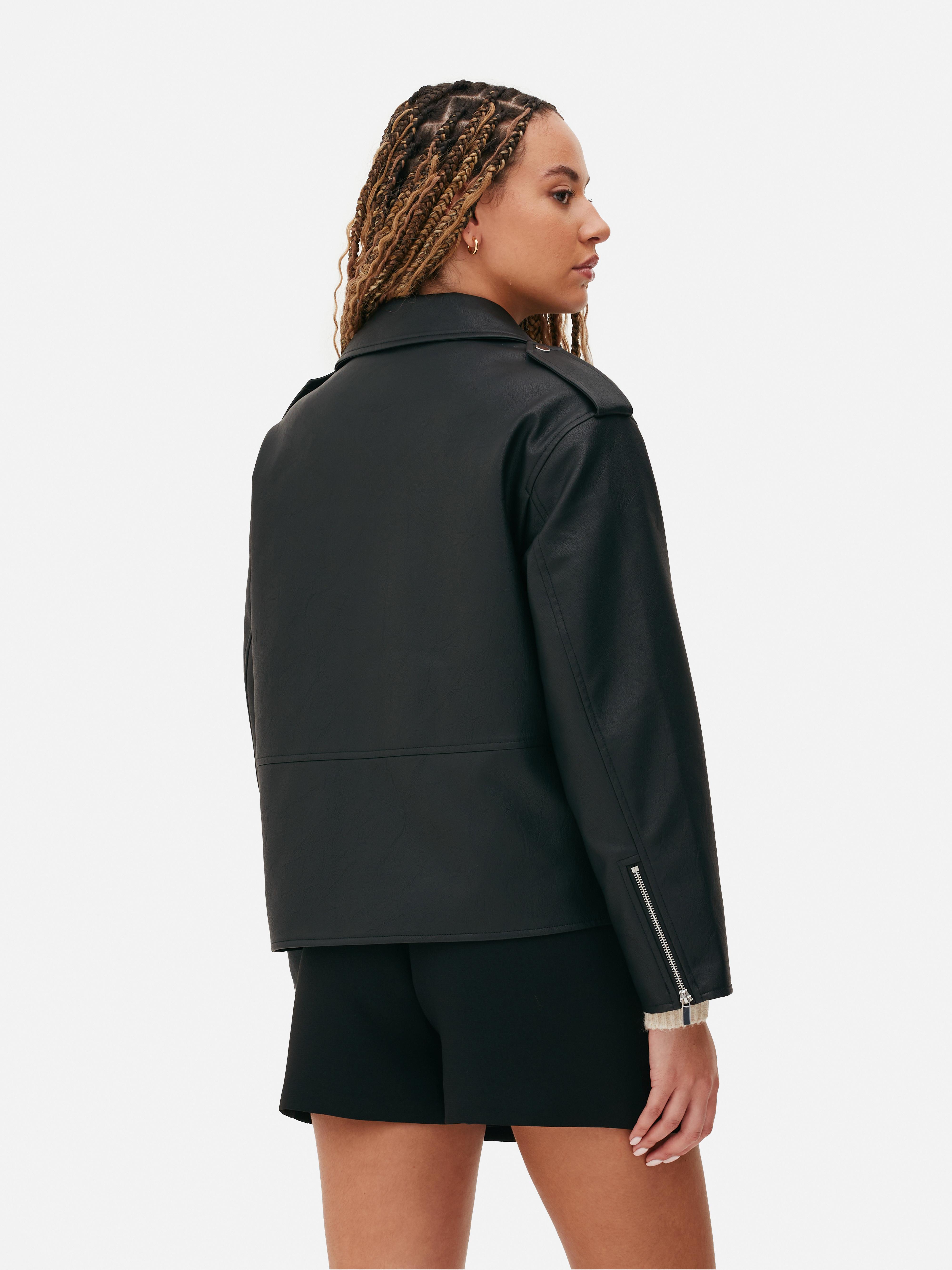 Womens Black Oversized Faux Leather Biker Jacket | Primark