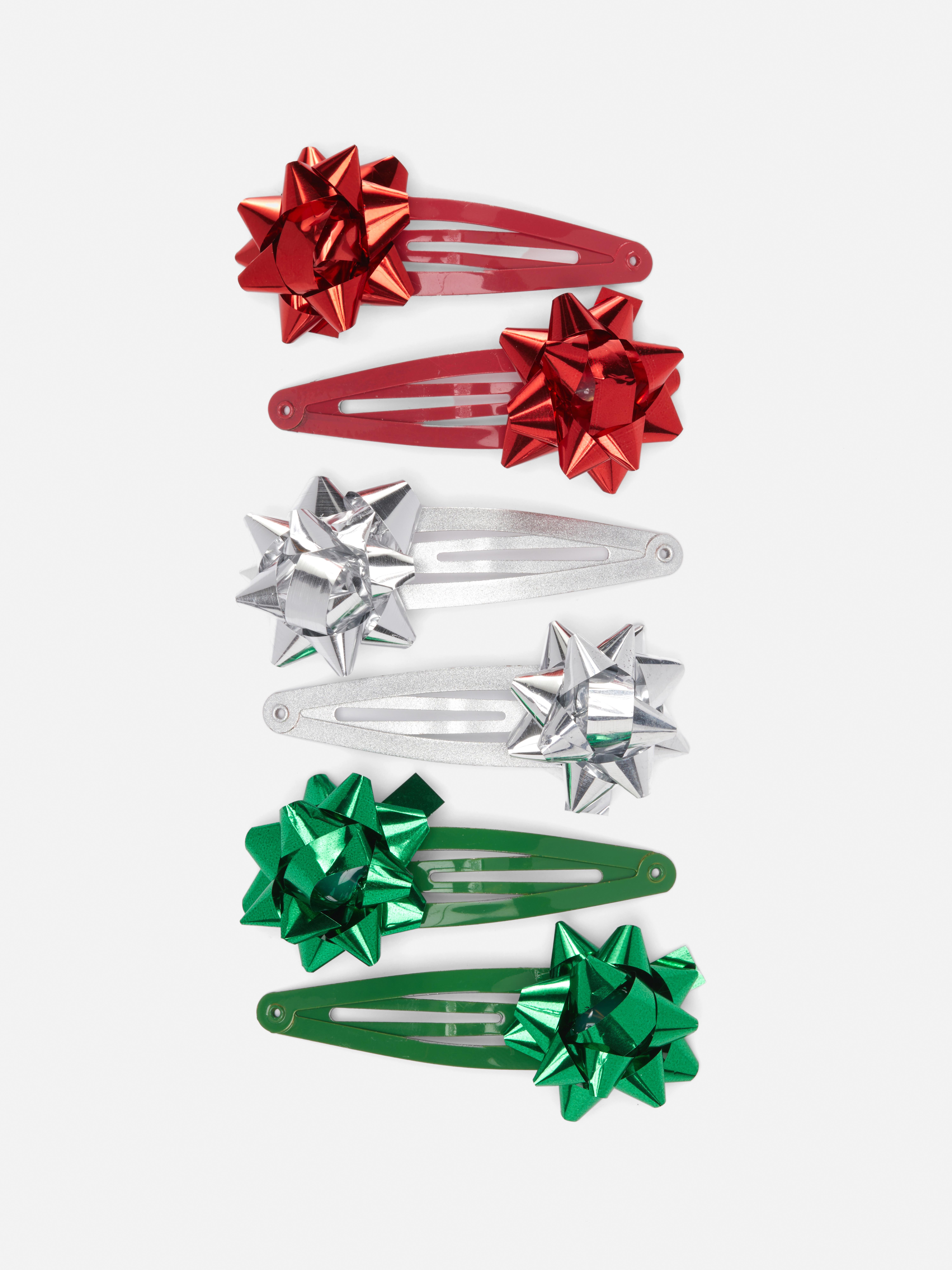 6pk Christmas Gift Ribbon Hair Clips