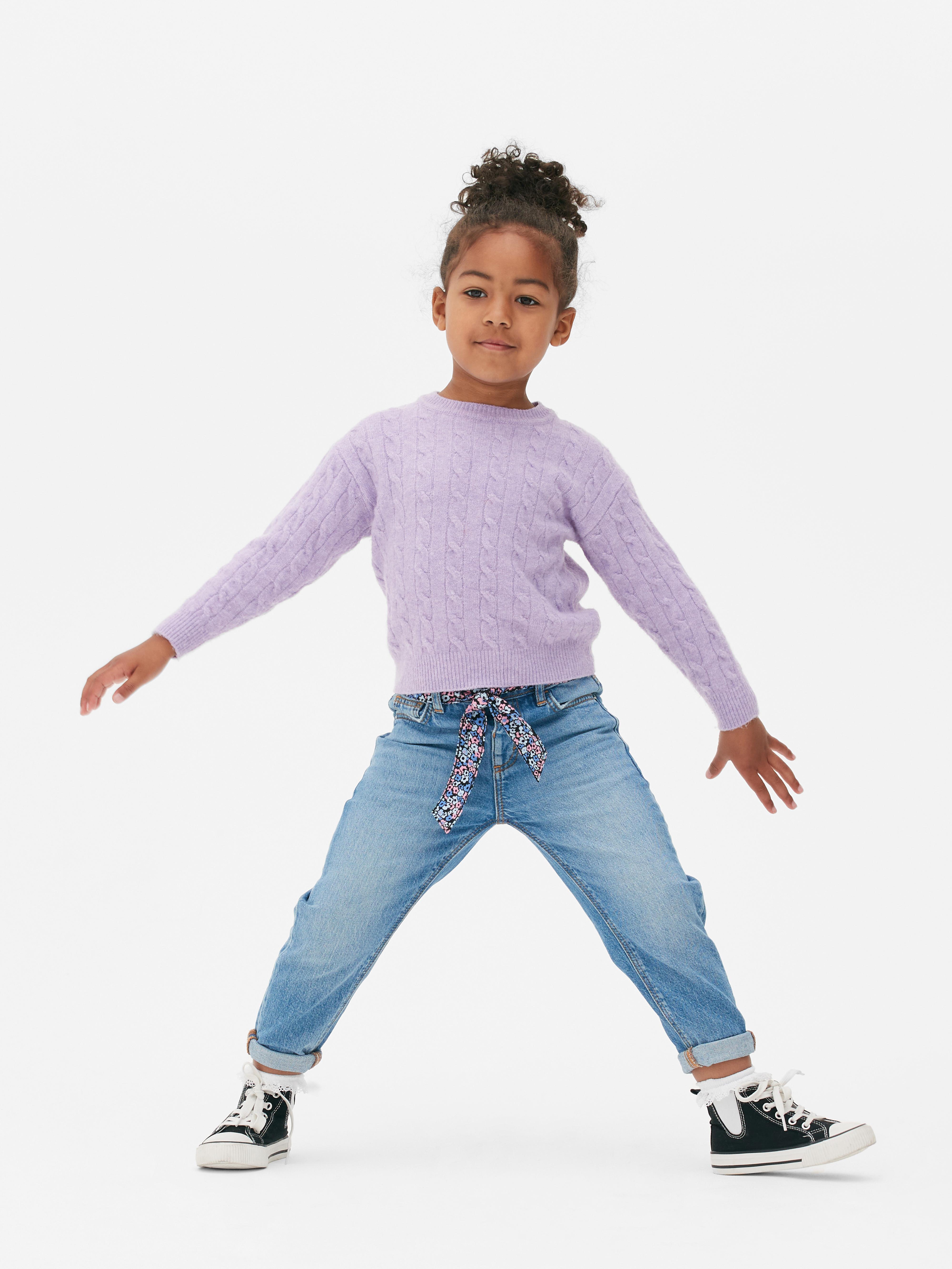 Girls Mid Blue Floral Belted Jeans | Primark