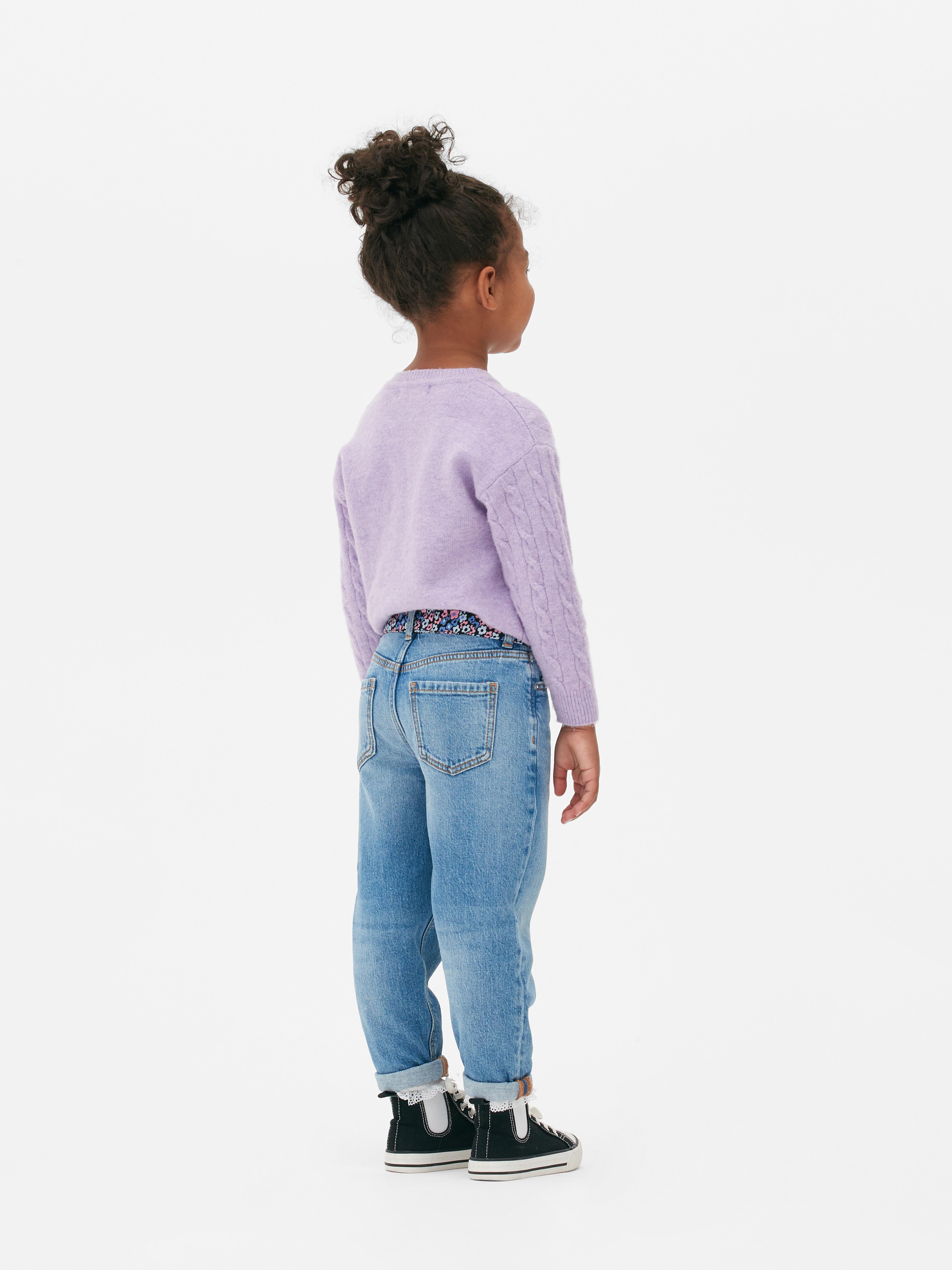 Girls Mid Blue Floral Belted Jeans | Primark