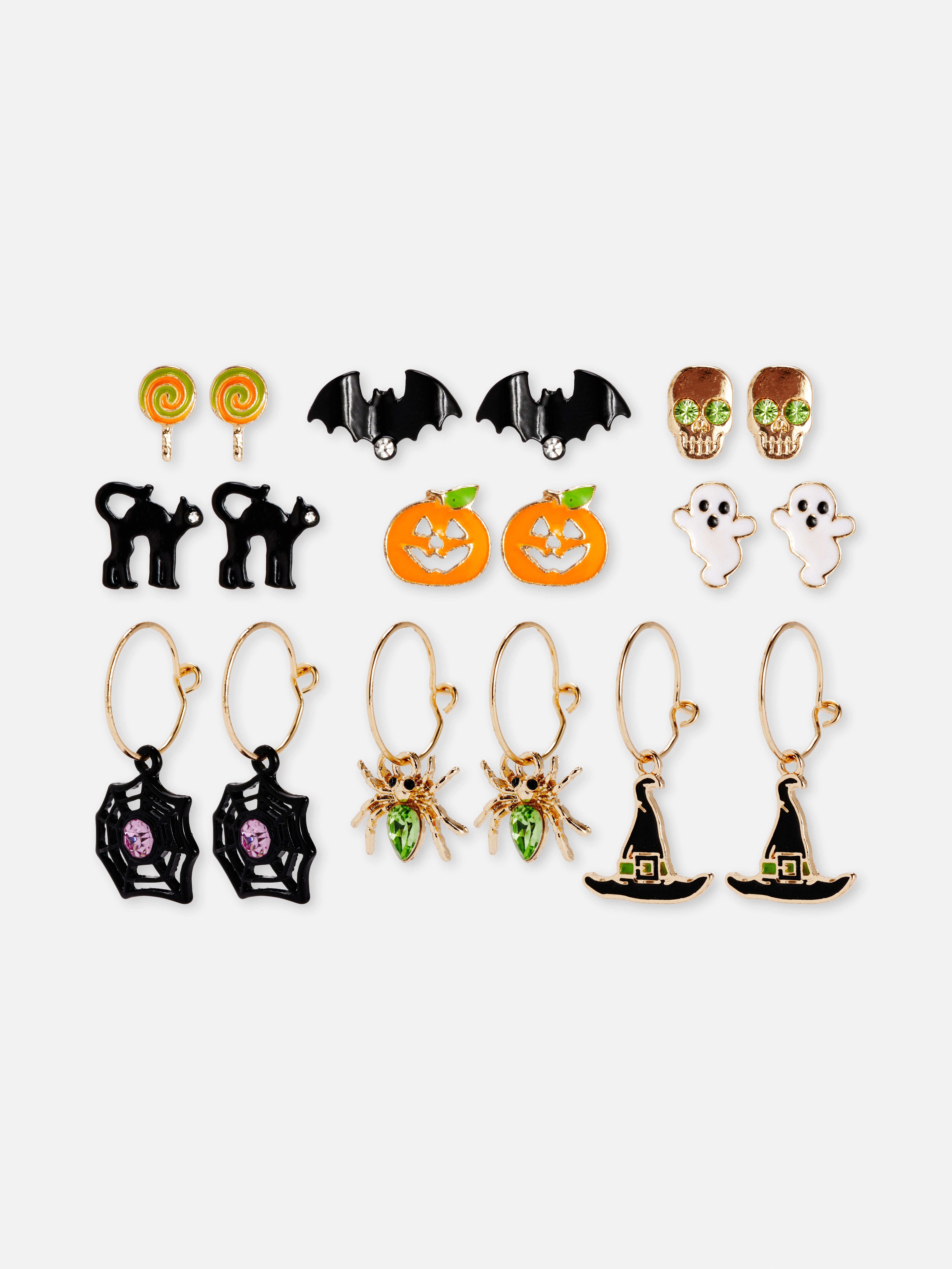 9-Pack Halloween Stud and Hoop Earrings