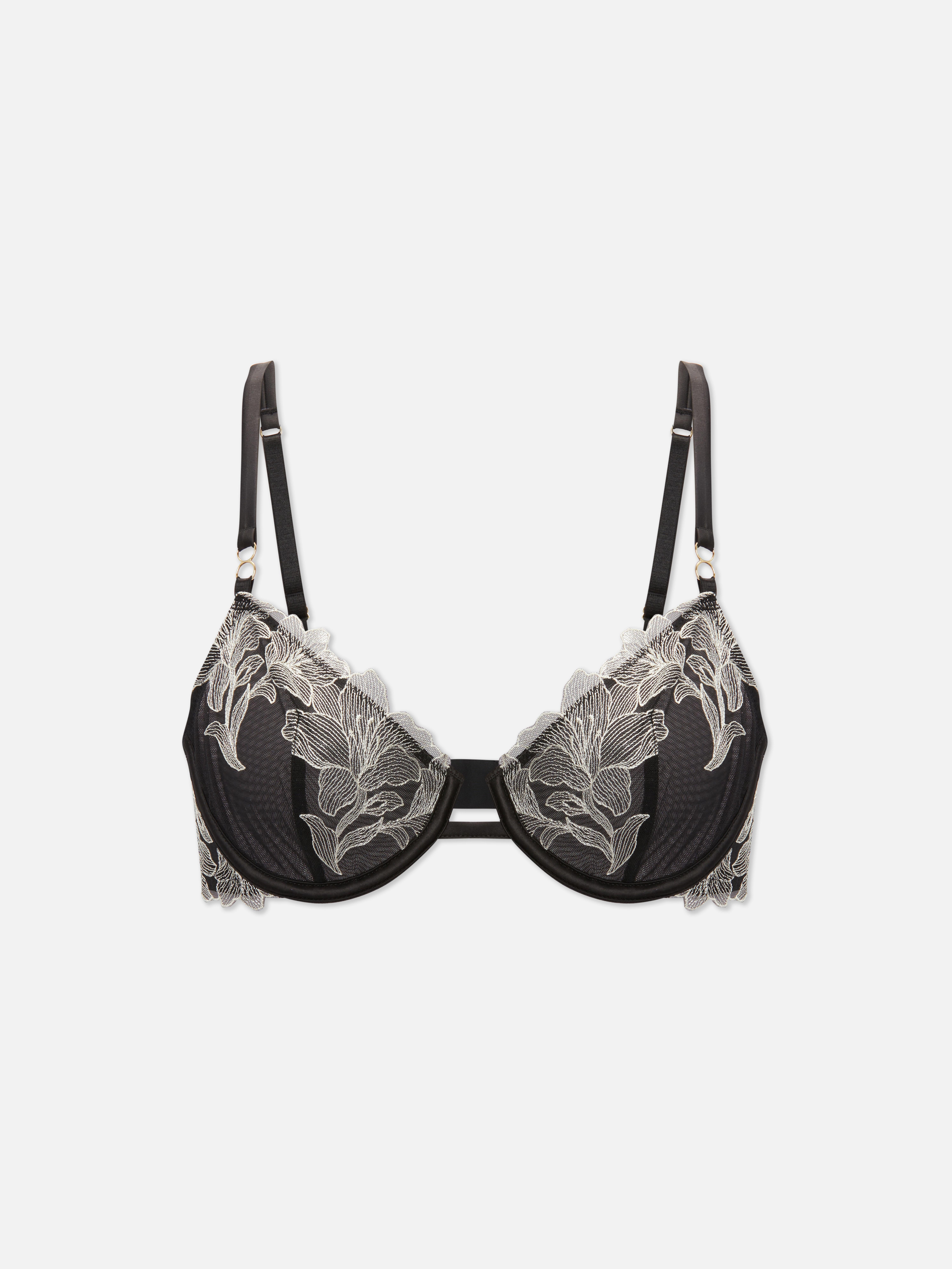 A - D Floral Mesh Non-Padded Balcony Bra