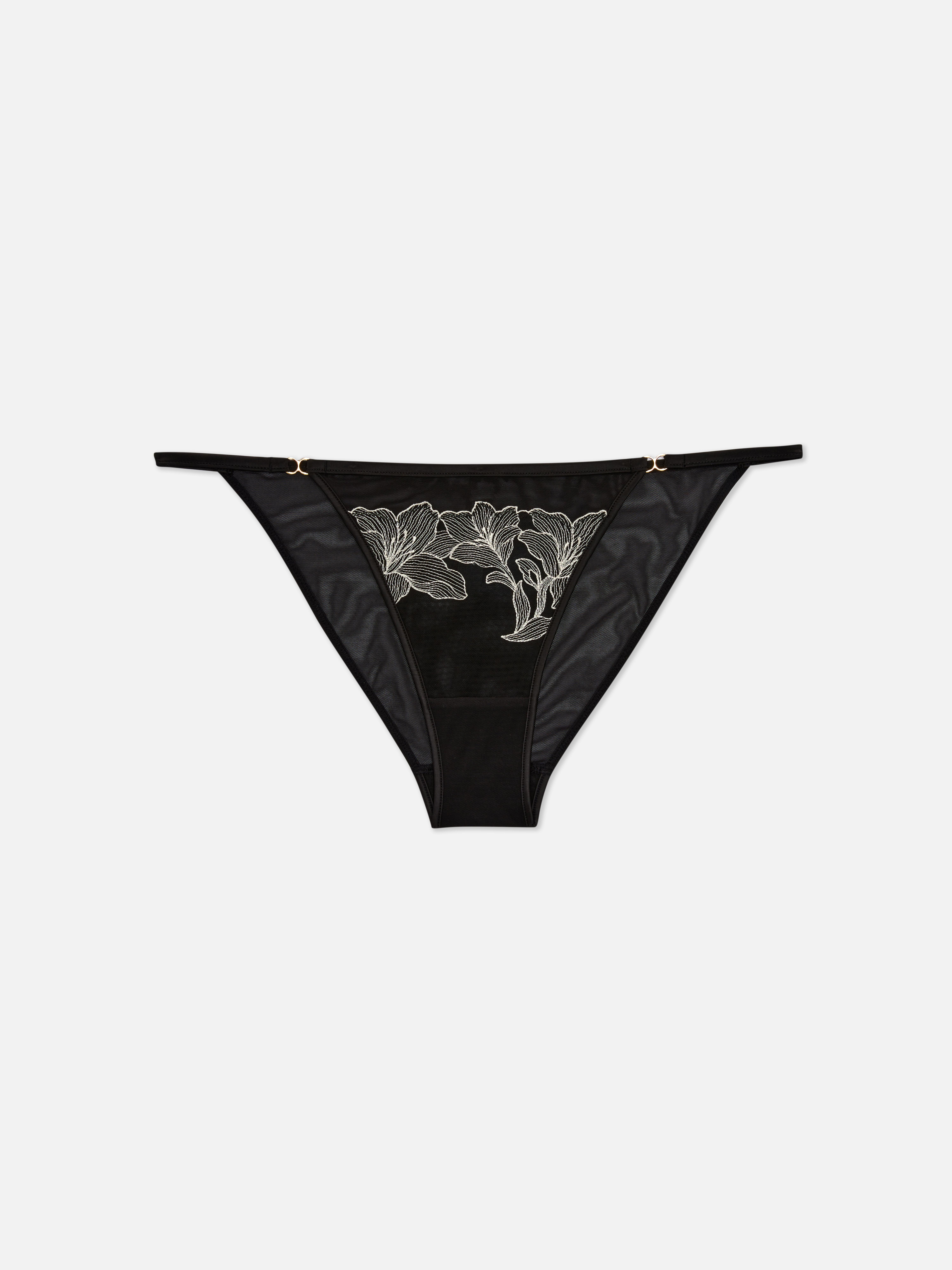 Floral Embroidered Mesh Brazilian Brief
