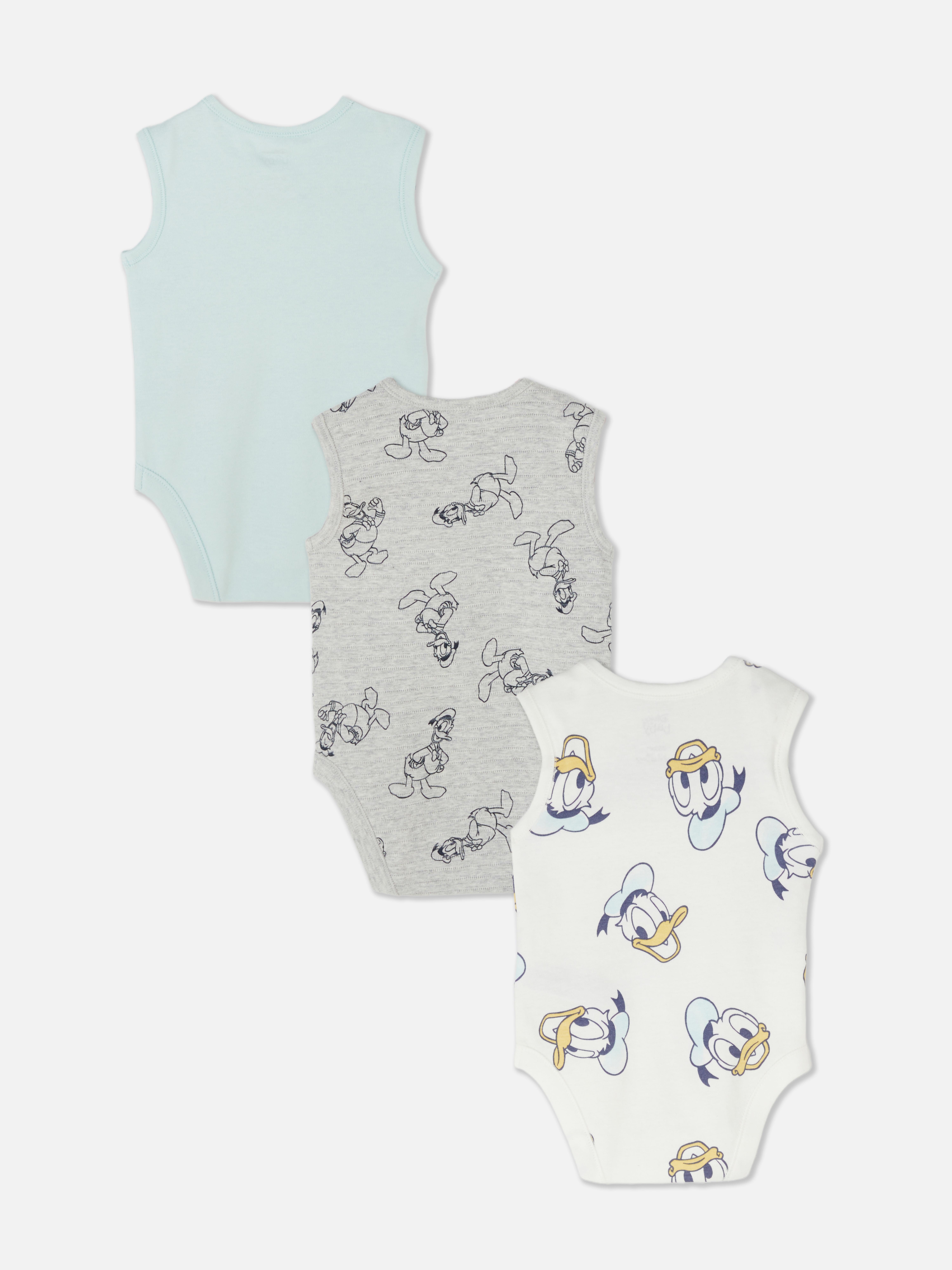 Newborn Baby Boys Blue 3pk Disney’s Donald Duck Sleeveless Bodysuits