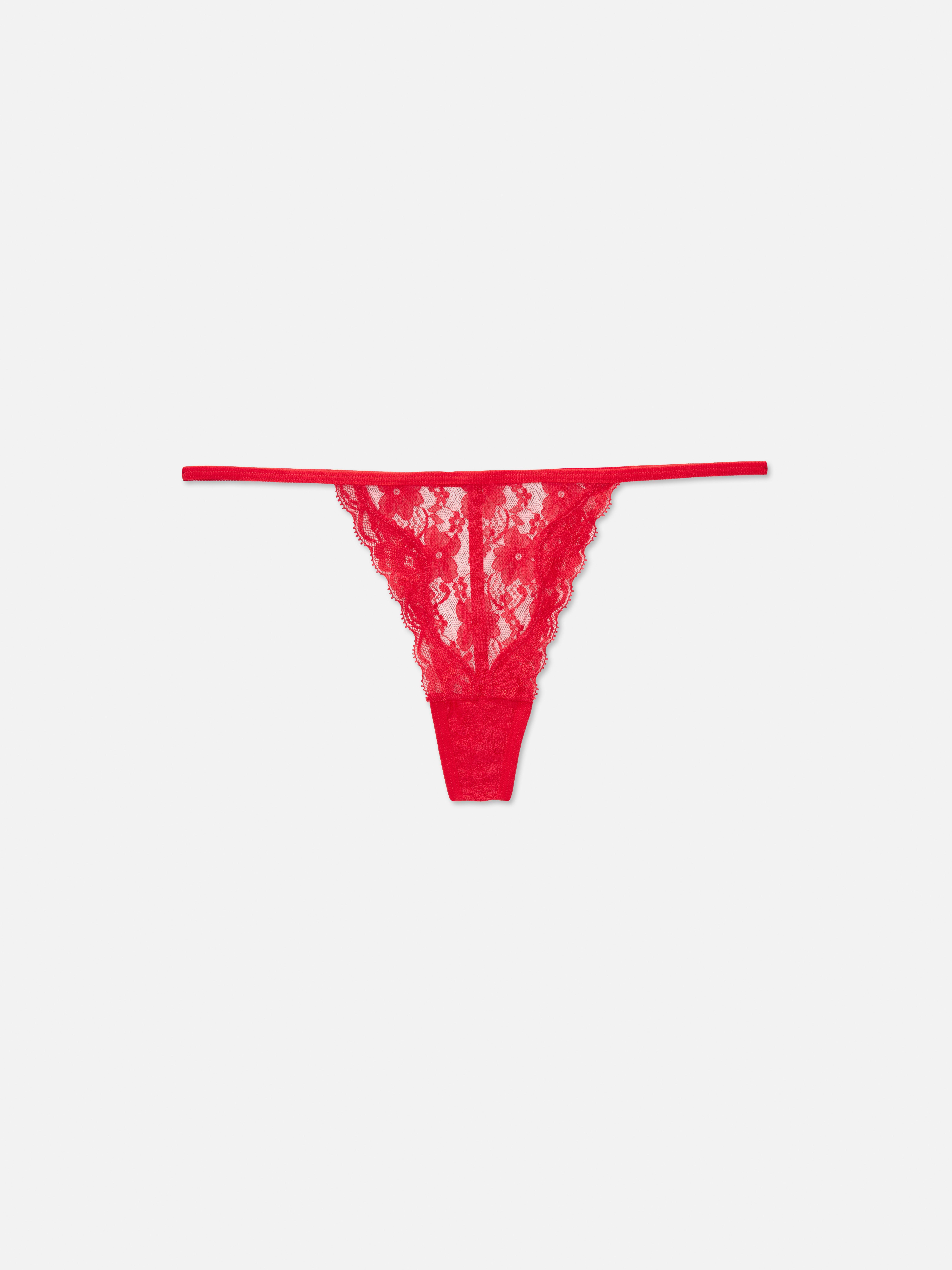 Womens Red Scalloped Lace G-String Thong