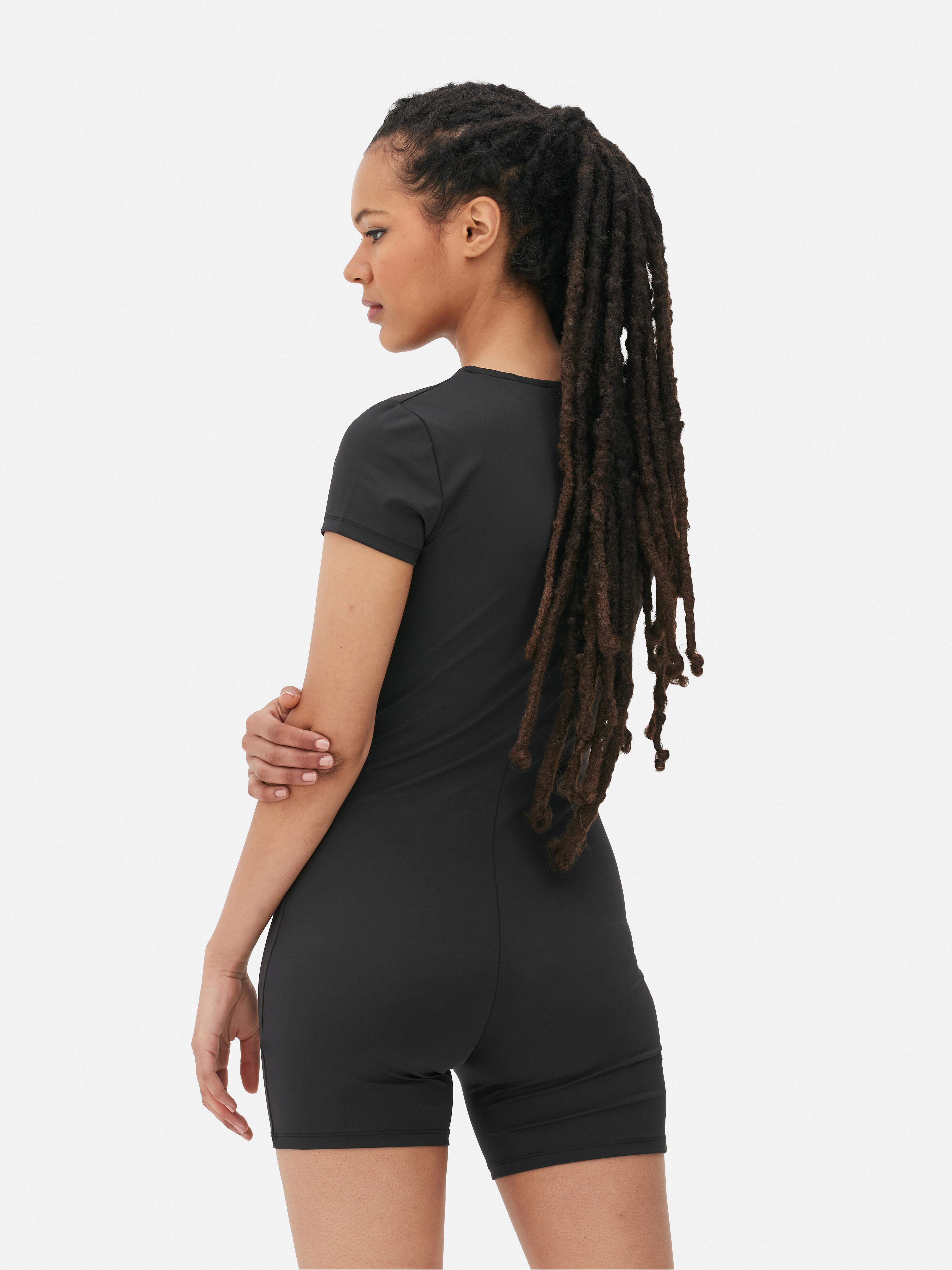 Womens Black Short Sleeve Unitard