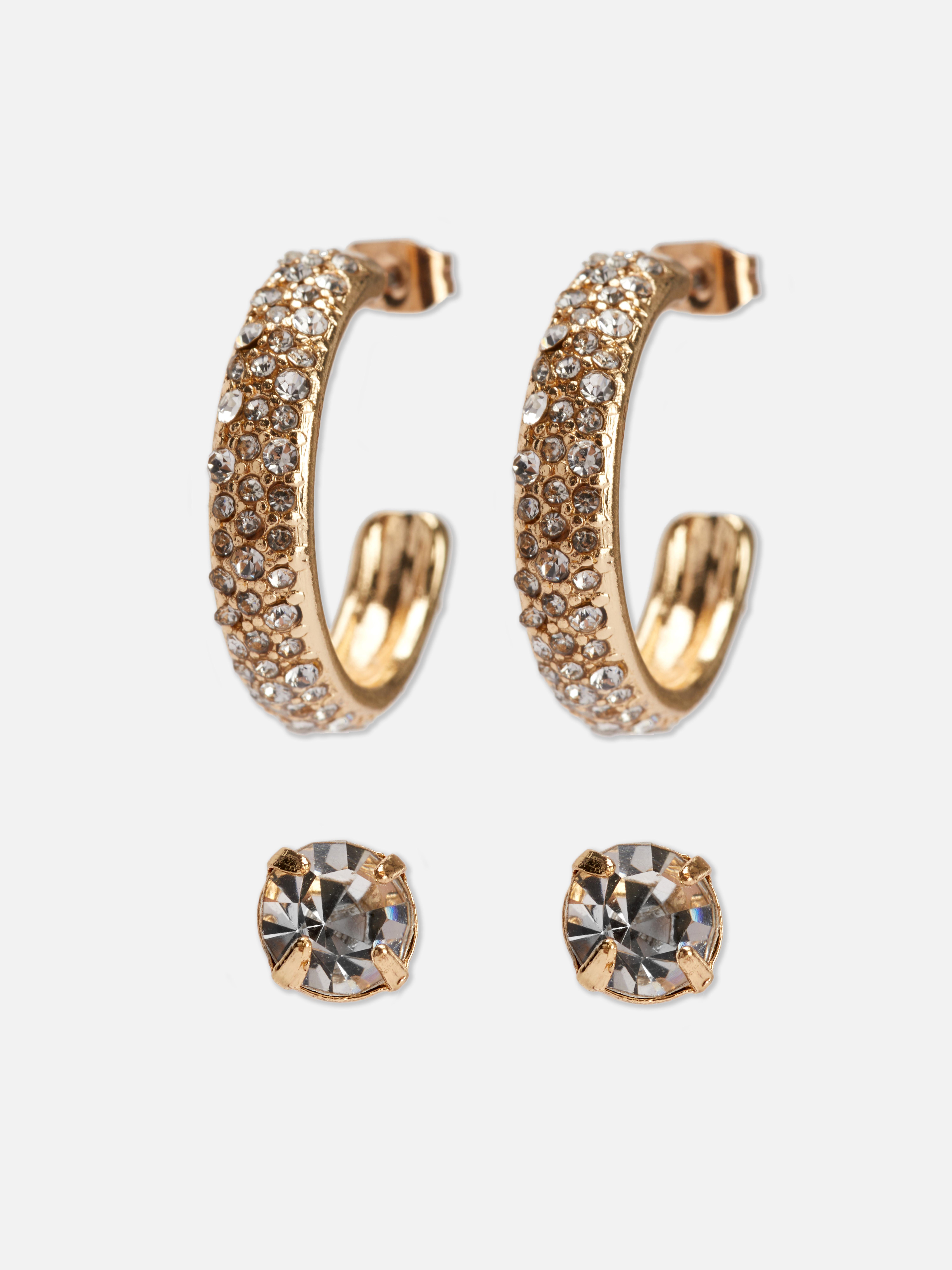 2pk Diamante Stud Earrings