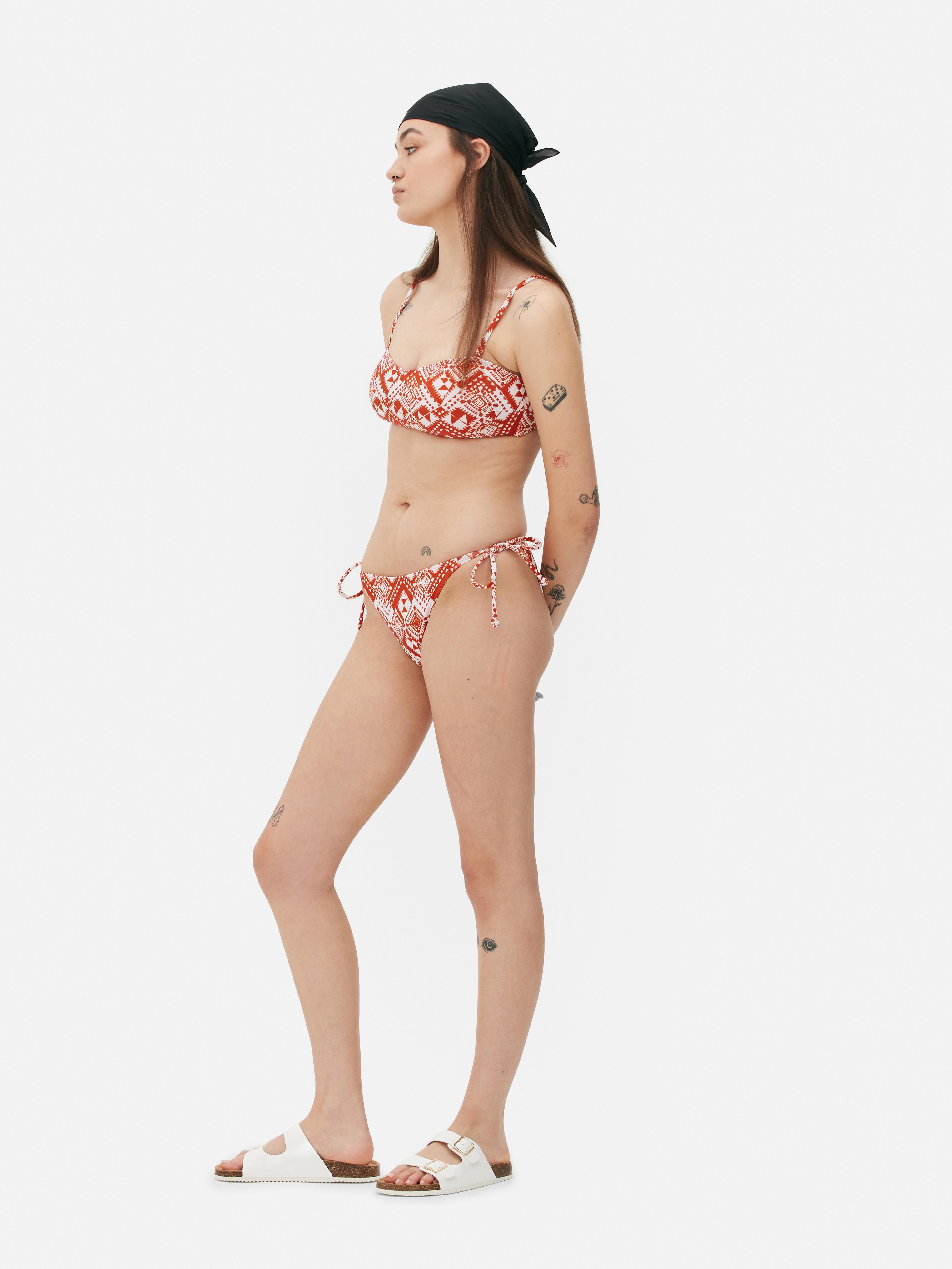 BNWT Ladies Primark Brown Tan Floral Bandeau Strapless Bikini Set