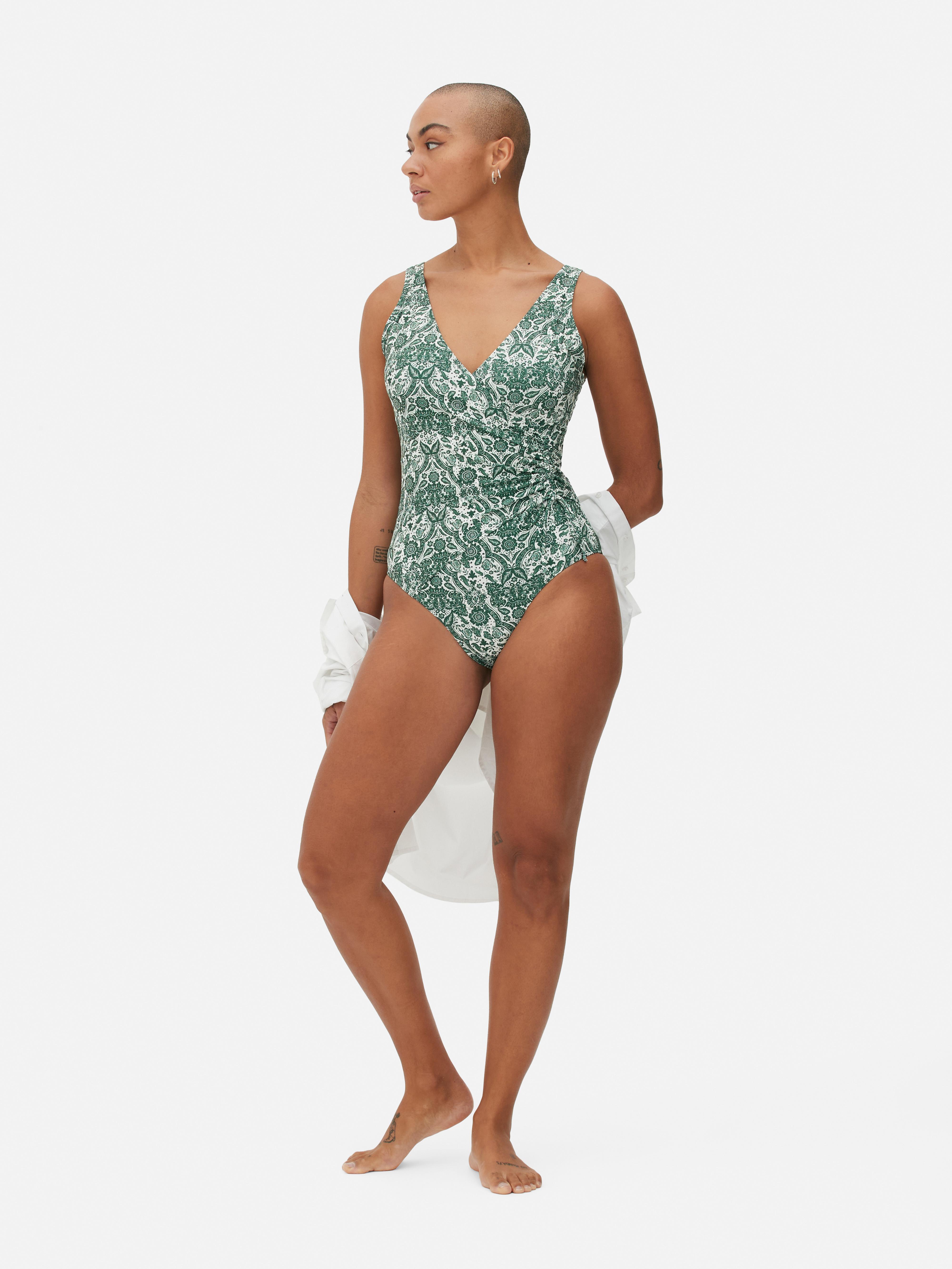 Womens Green Plunge Back Wrap Swimsuit