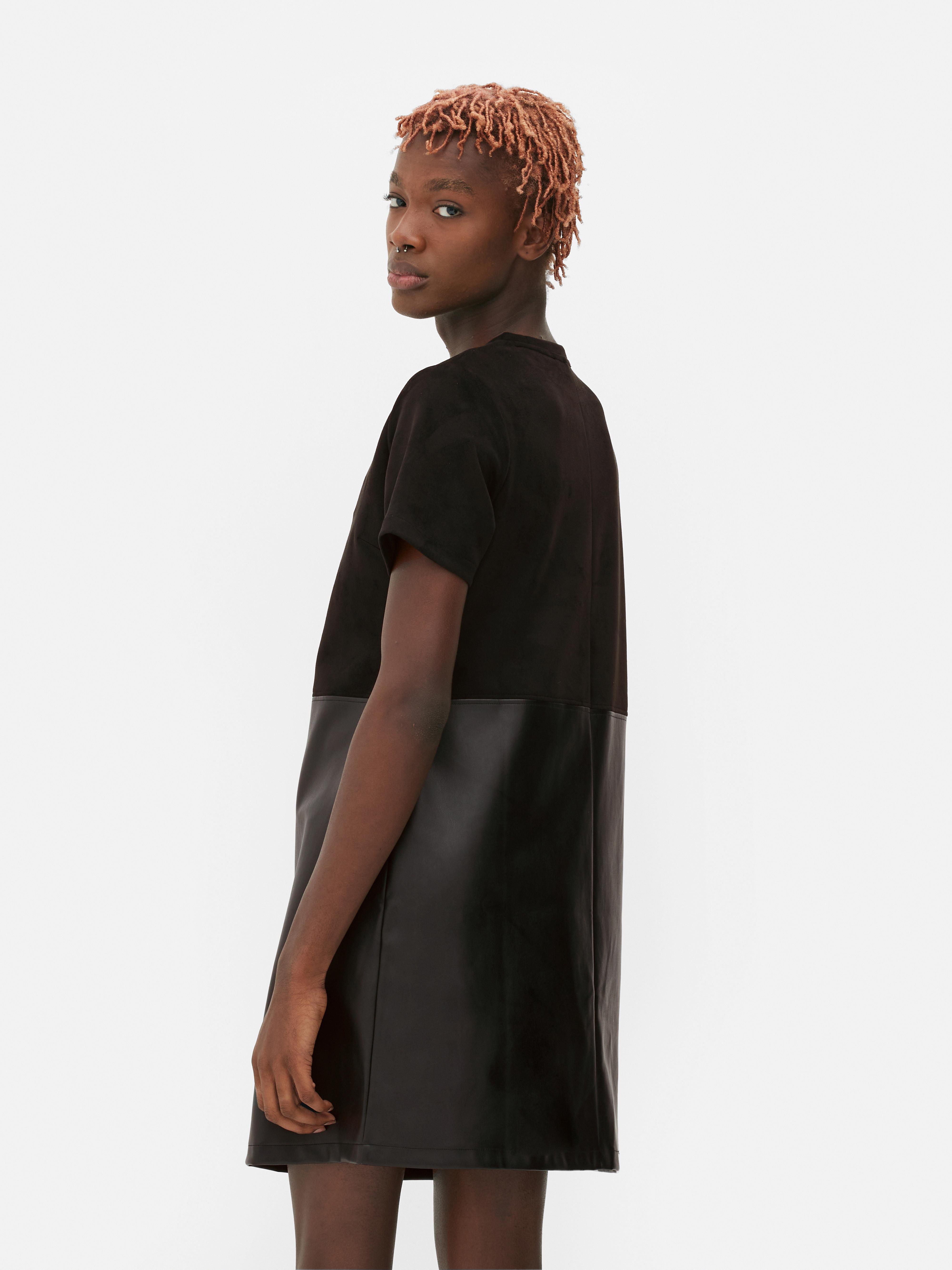 Faux leather shop t shirt dress