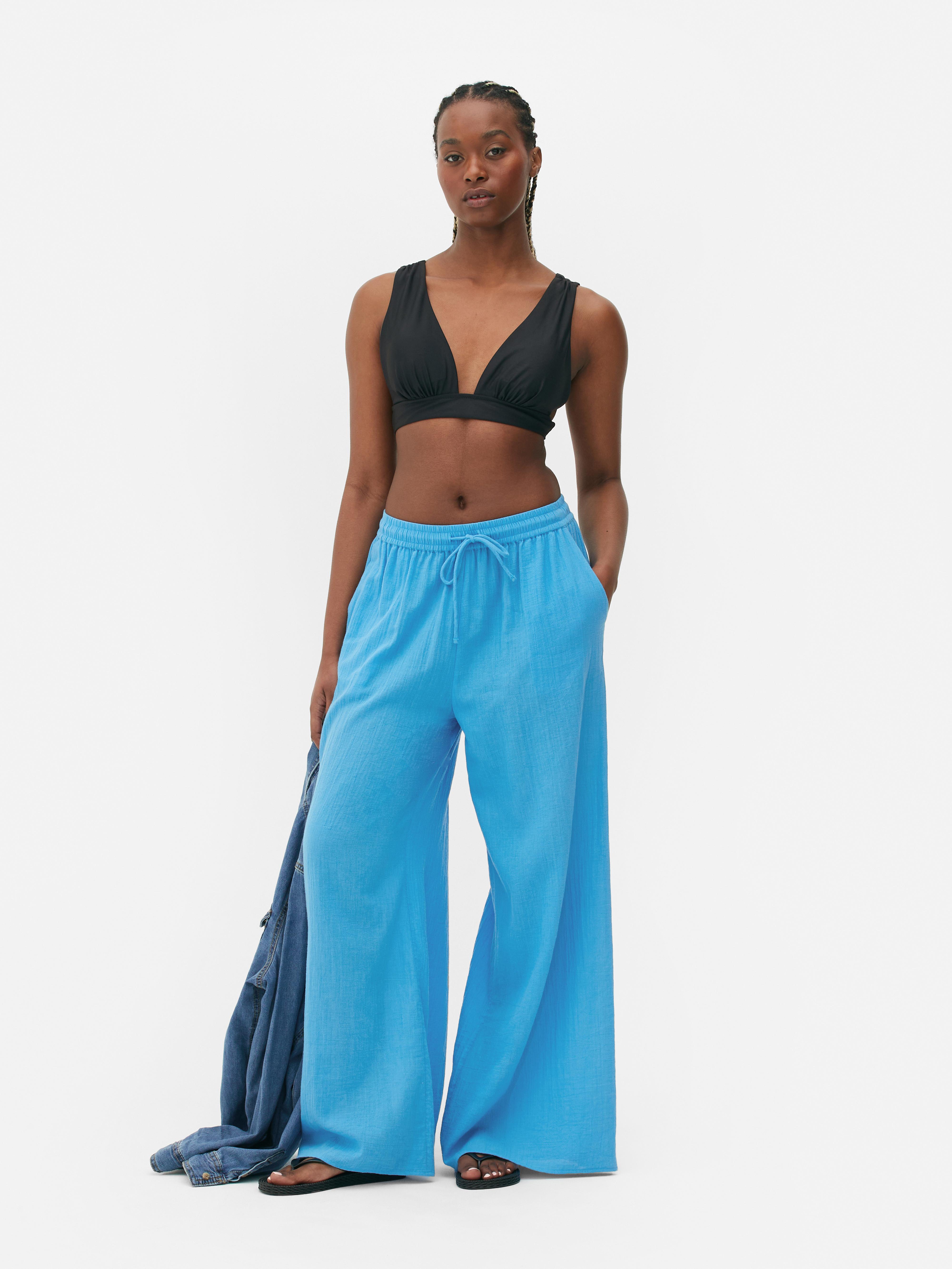 Pieces high waisted wide leg tailored trousers co-ord in blue