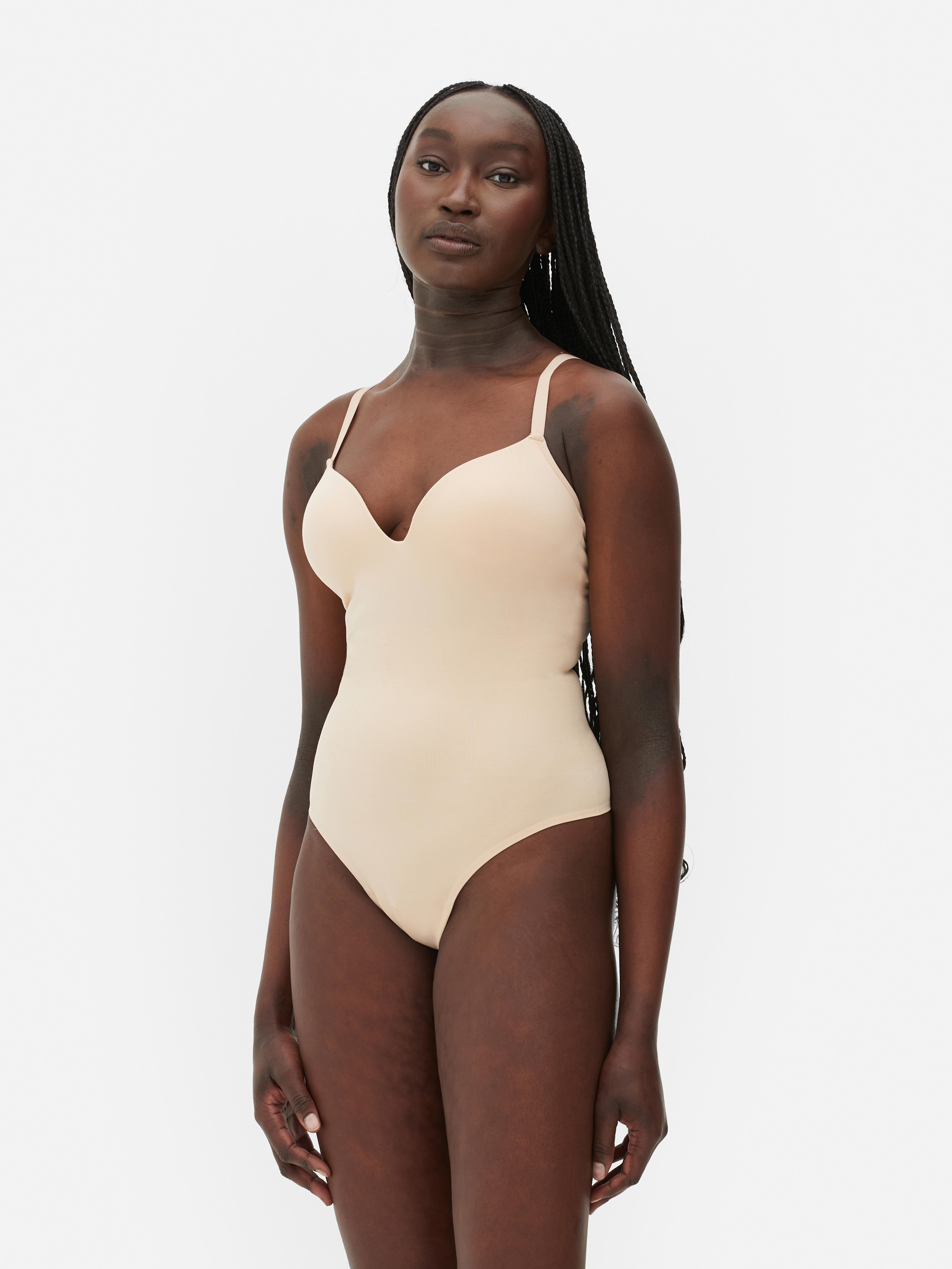 Women's Taupe Seamless Cupped Shapewear Thong Bodysuit Primark