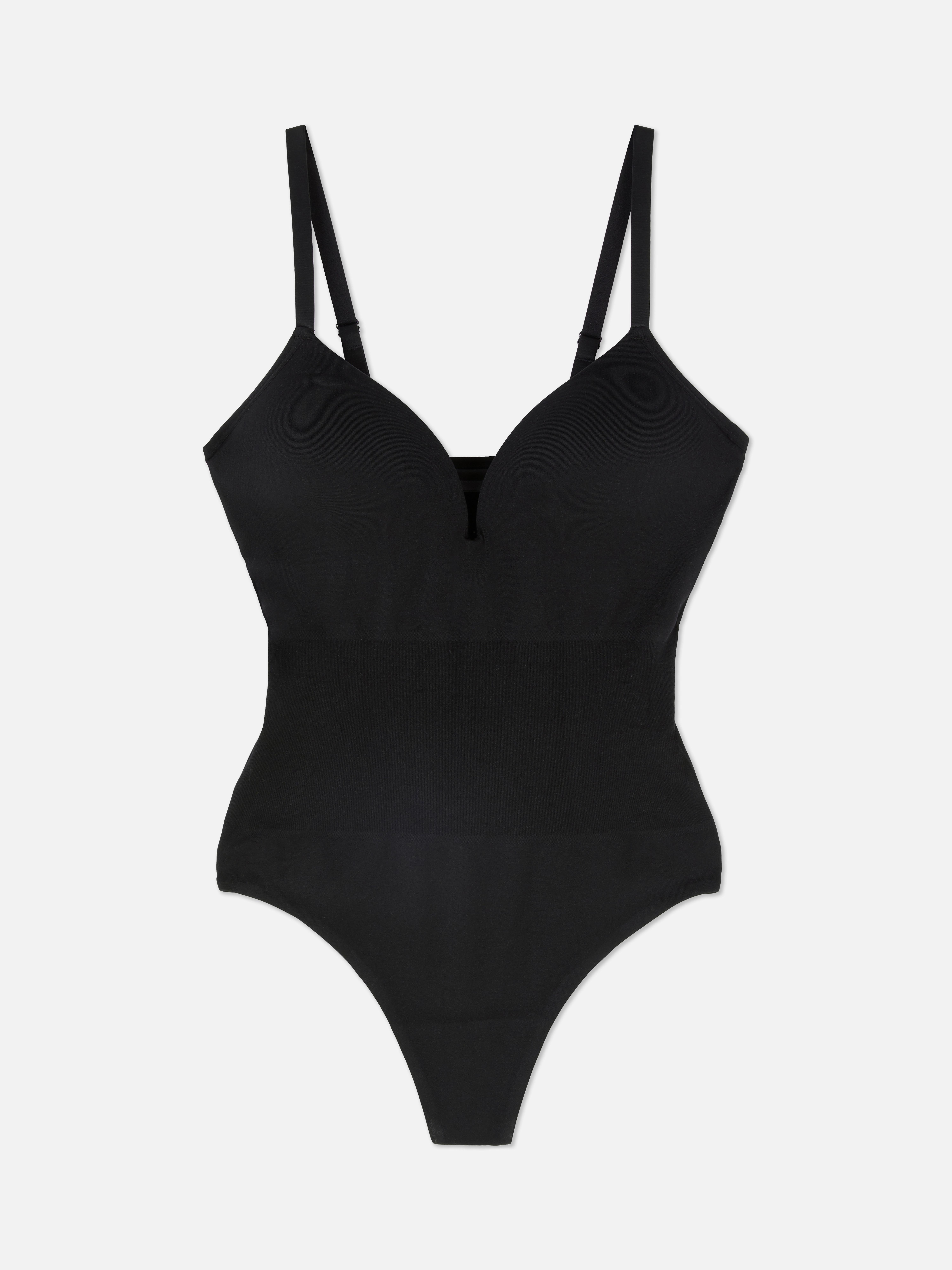 Womens Black Seamless Cupped Shapewear Thong Bodysuit Primark