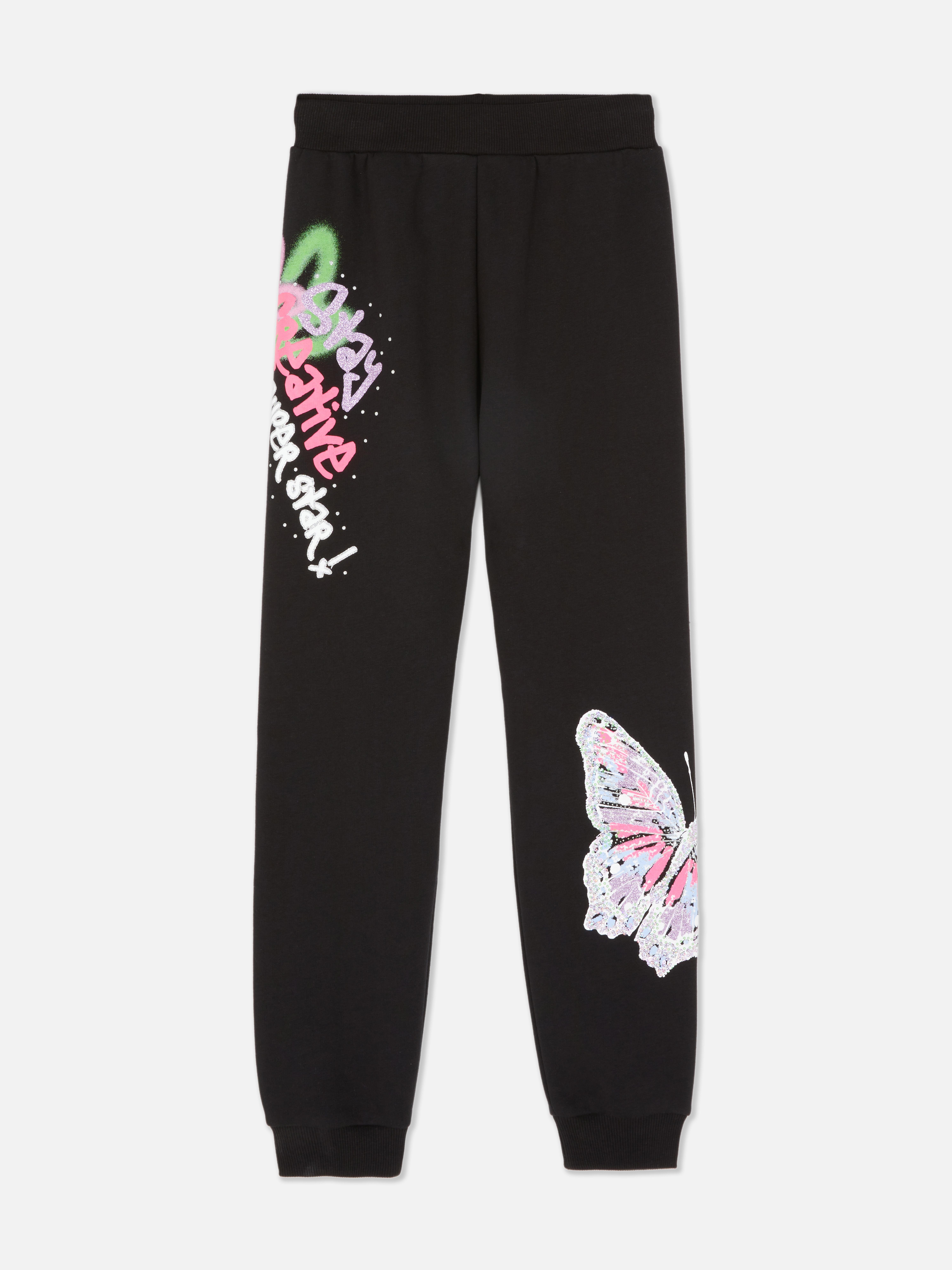 Pantaloni da tuta con farfalla e graffiti