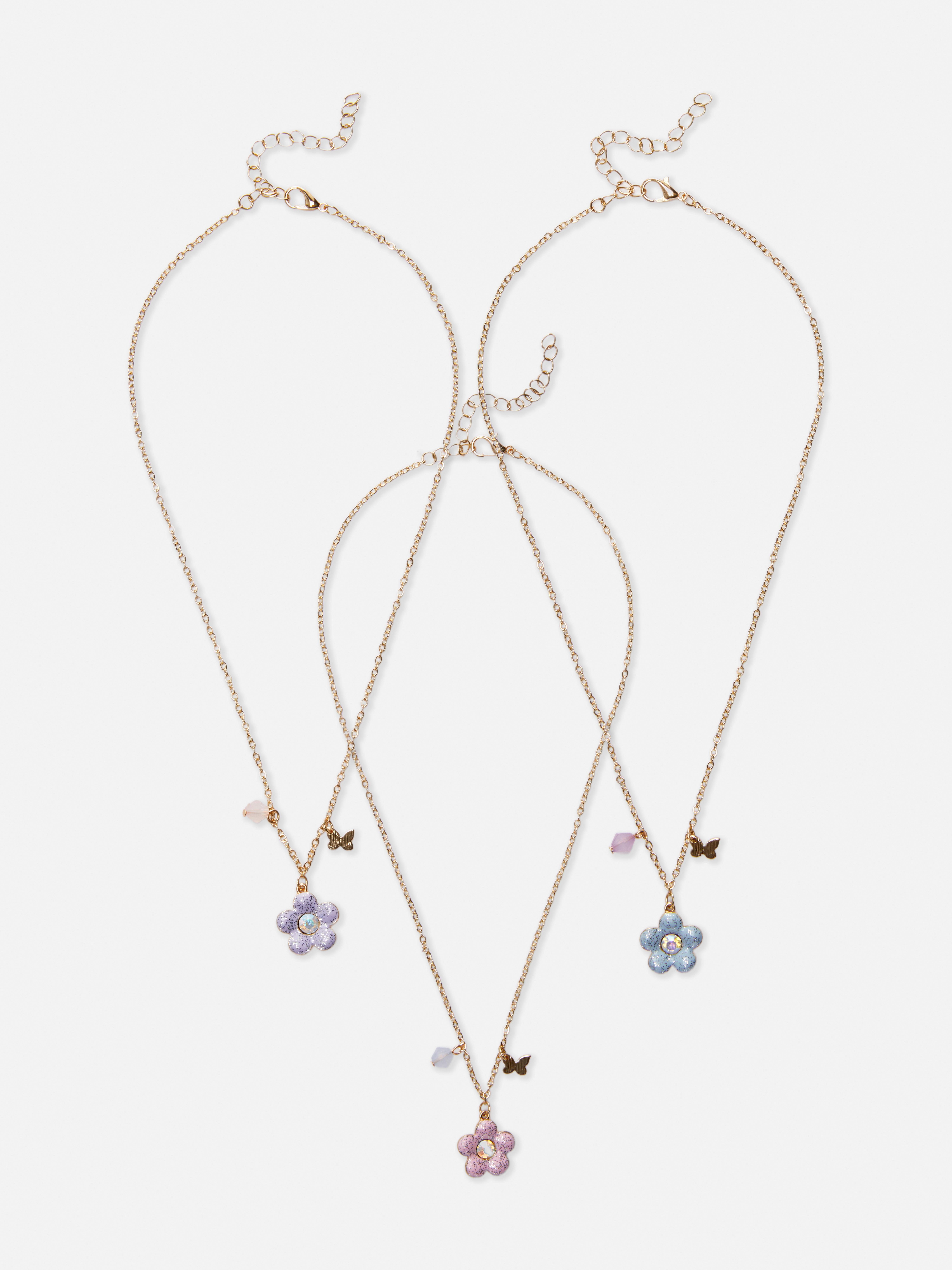 3pk BFF Flower Charm Necklaces