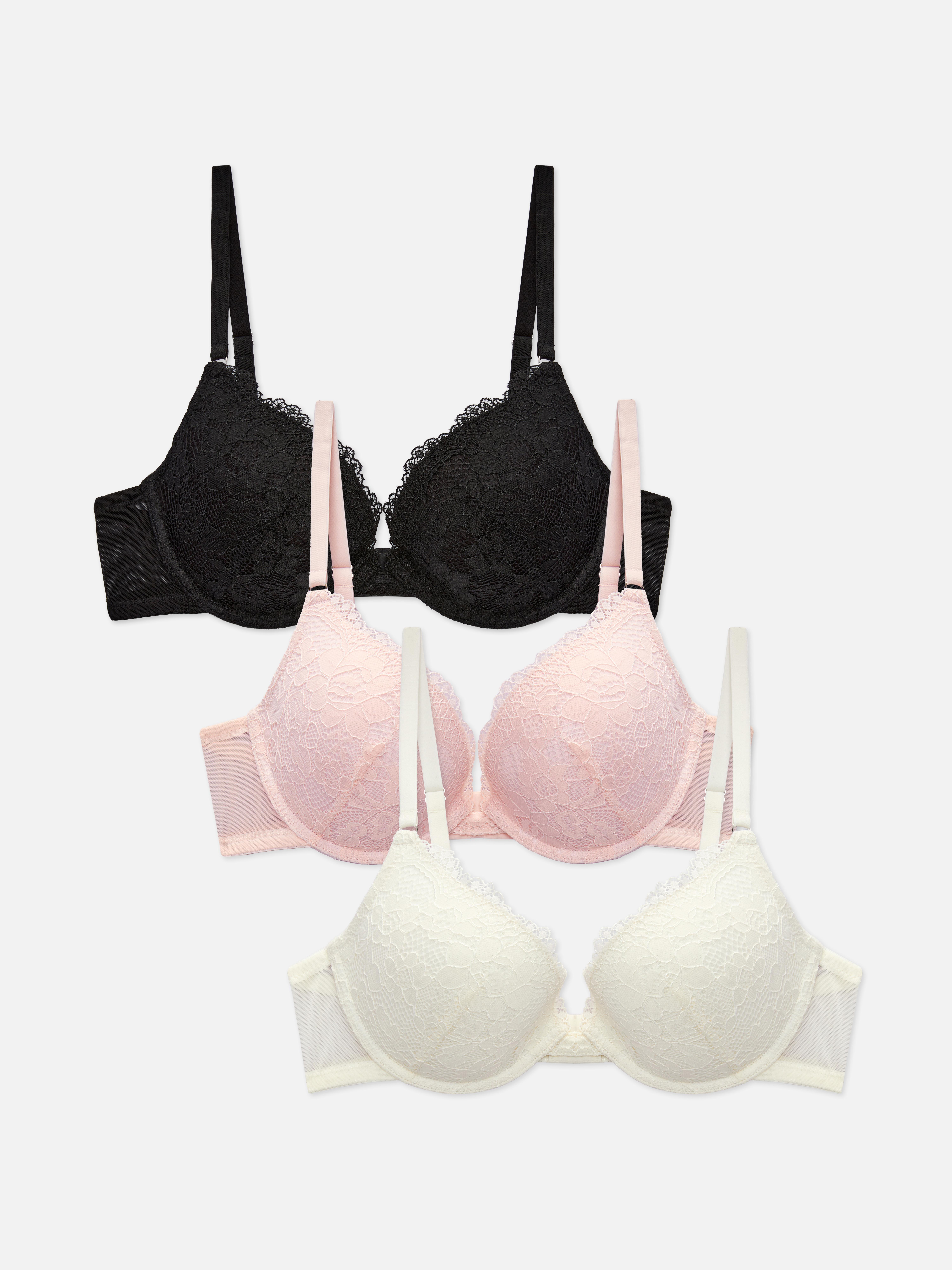 3-Pack Lace Push-Up Padded Plunge Bras | Primark