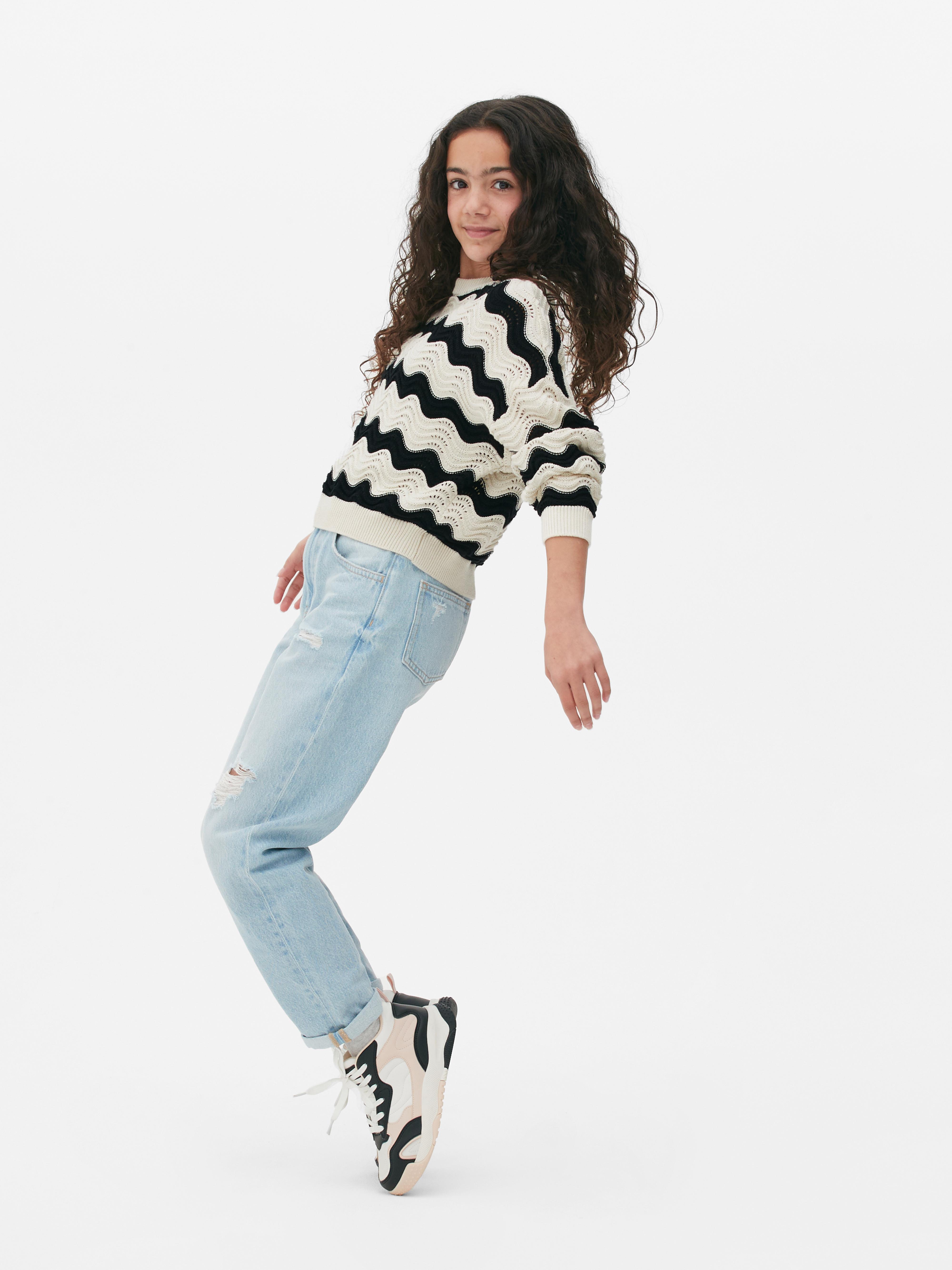 Wave Striped Pointelle Sweater