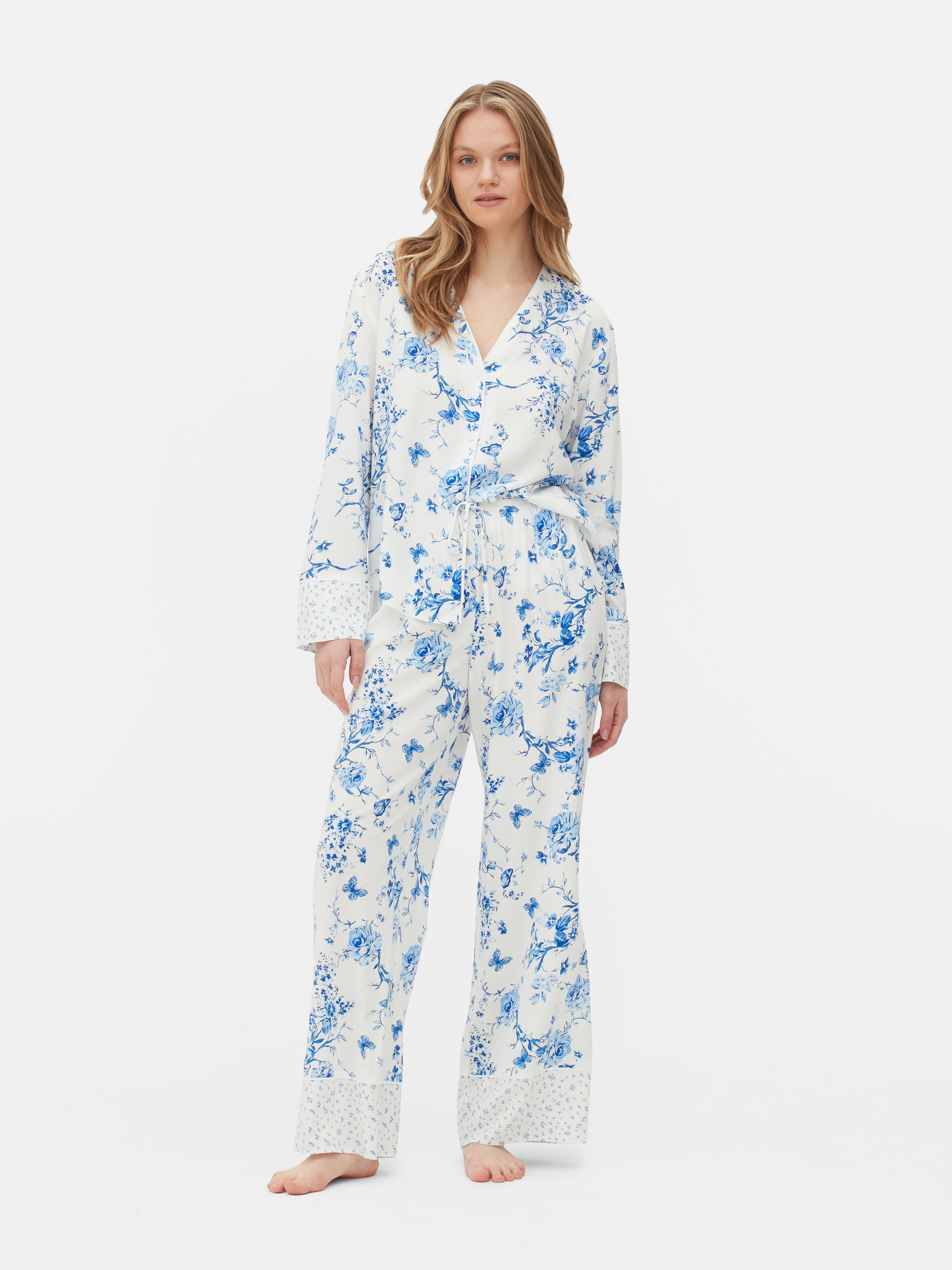 Langärmeliges Schlafanzughemd mit Blumenmuster