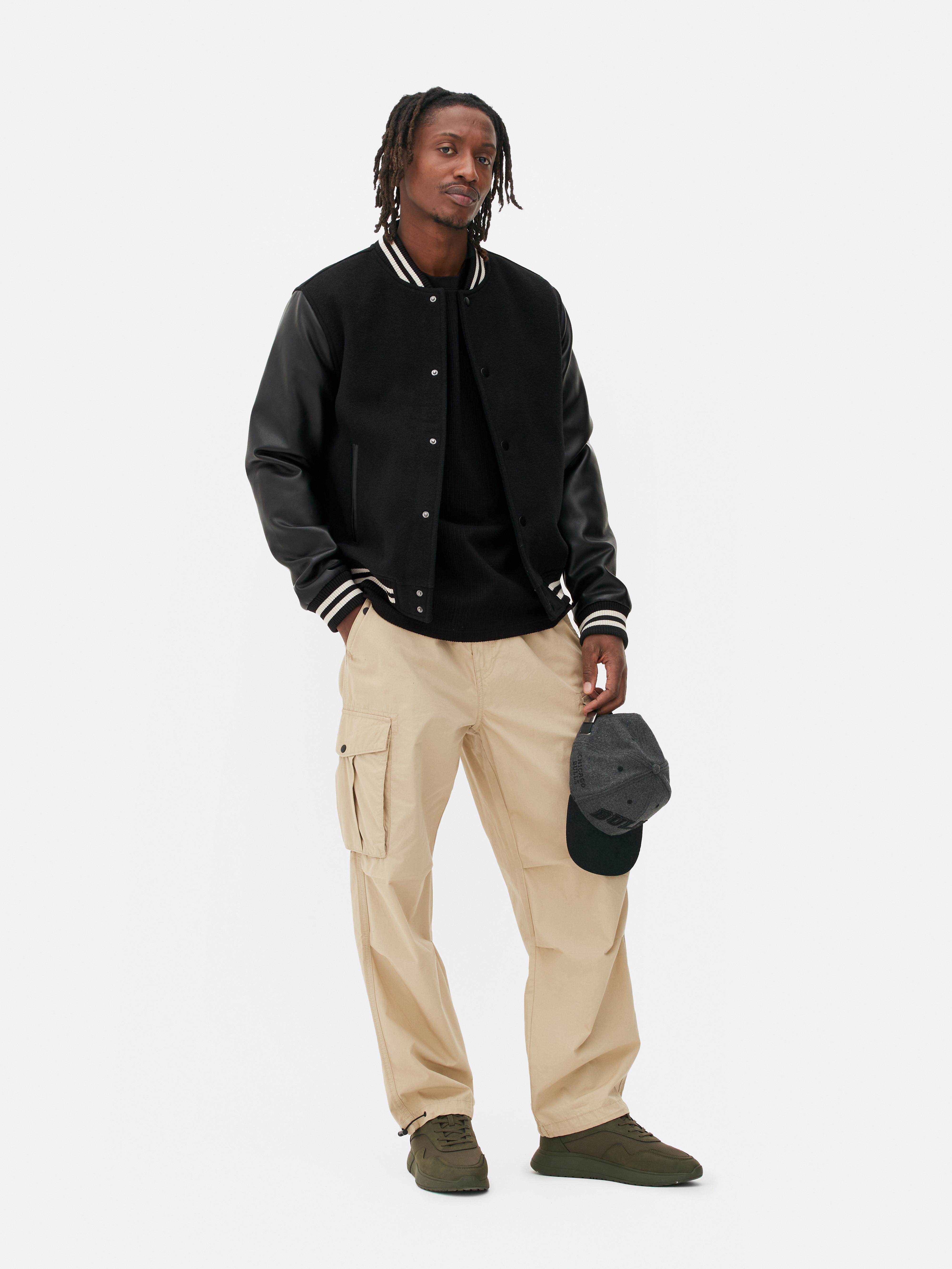 Khaki pants black on sale coat