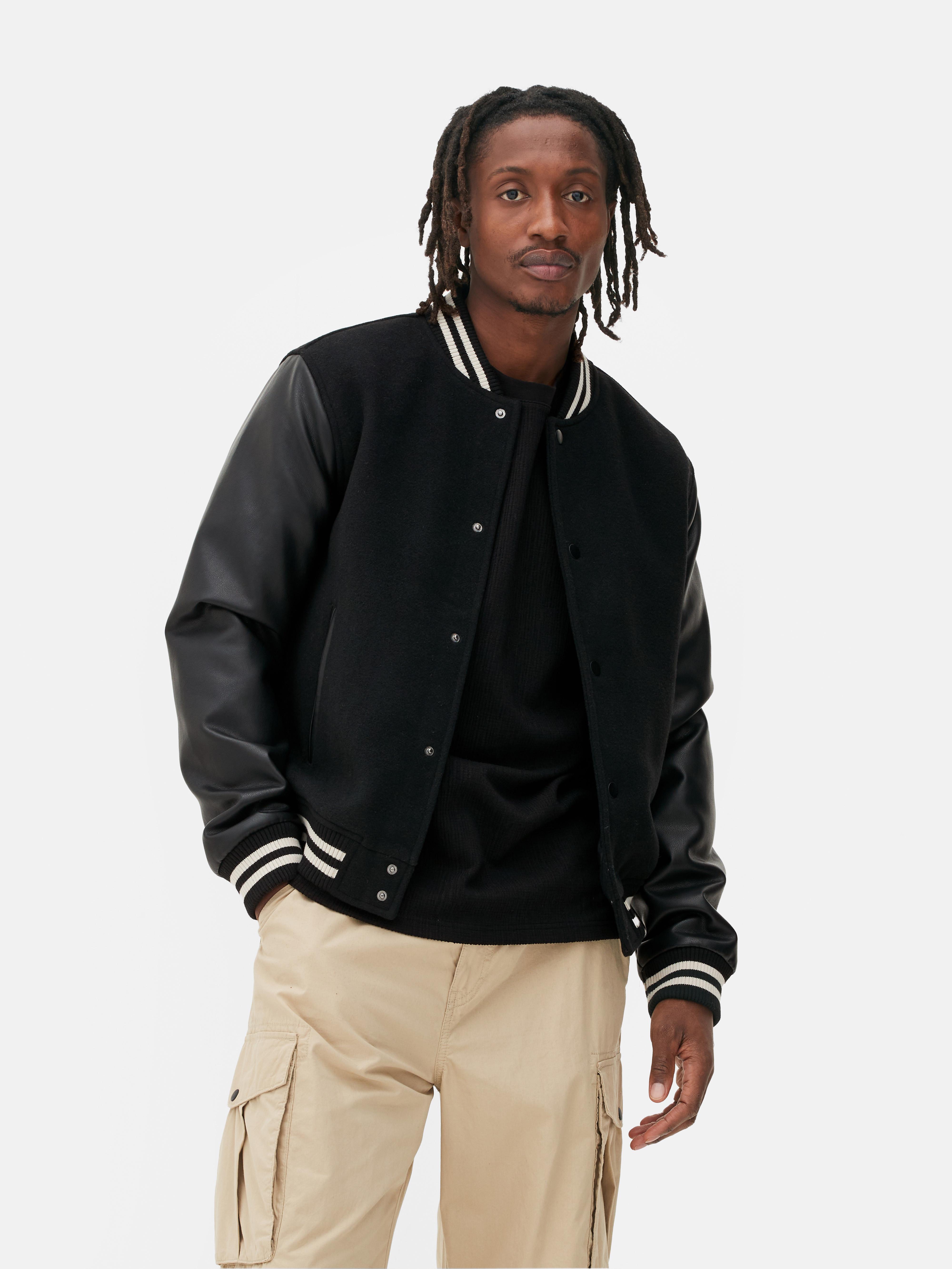 Black varsity best sale bomber jacket