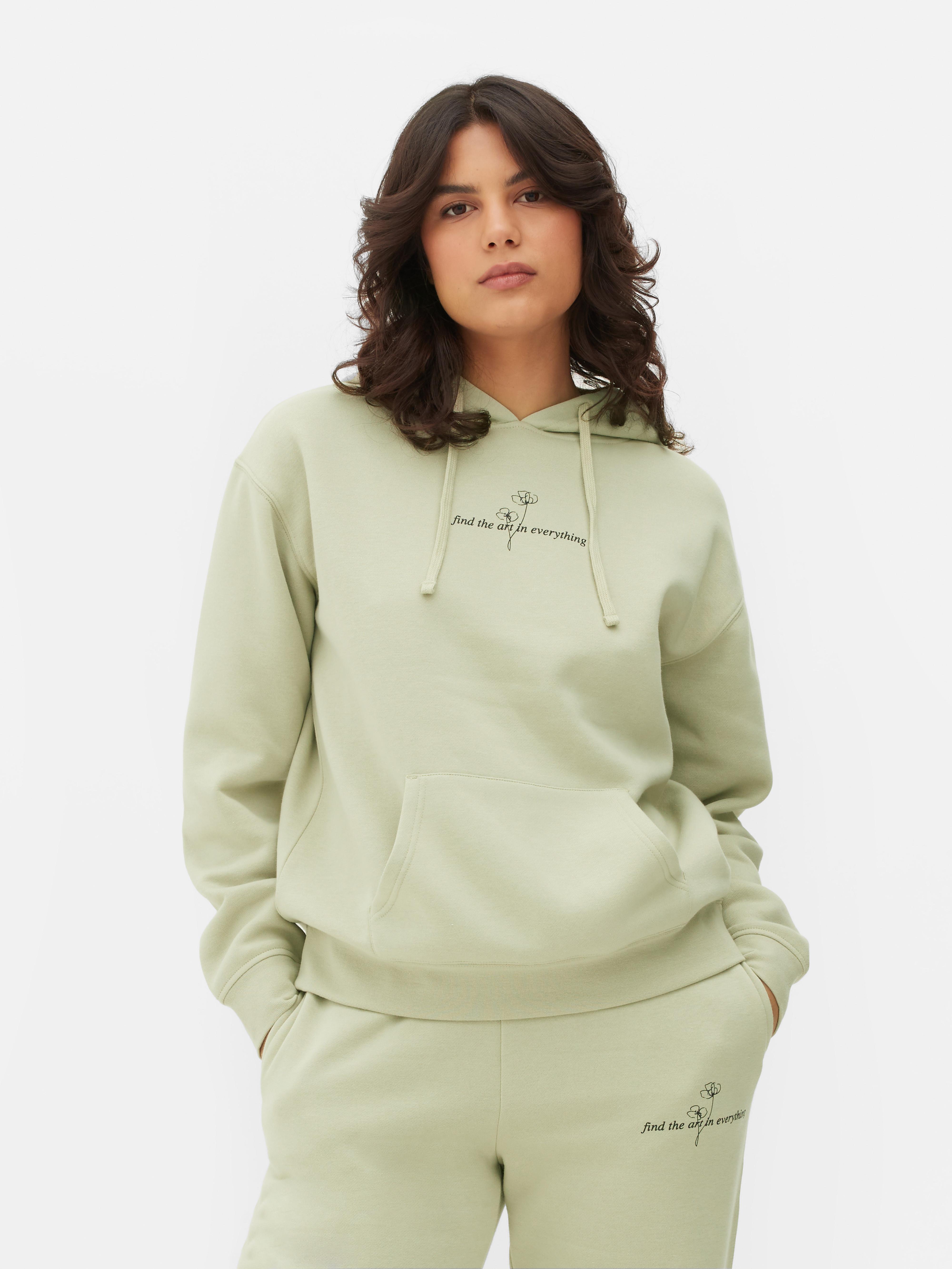 Womens Green Co-ord Graphic Drawstring Hoodie