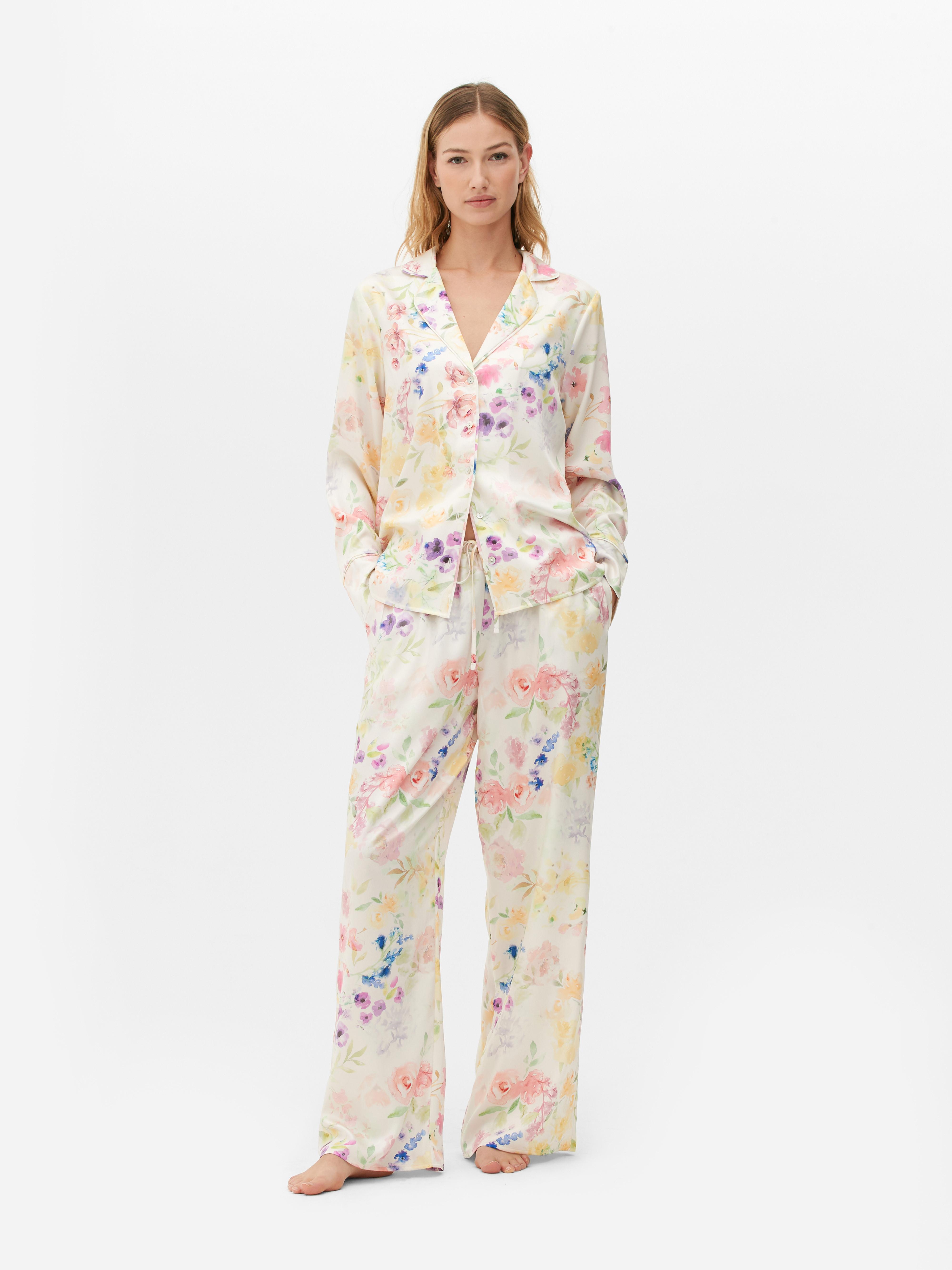 Floral Print Satin Pajama Shirt
