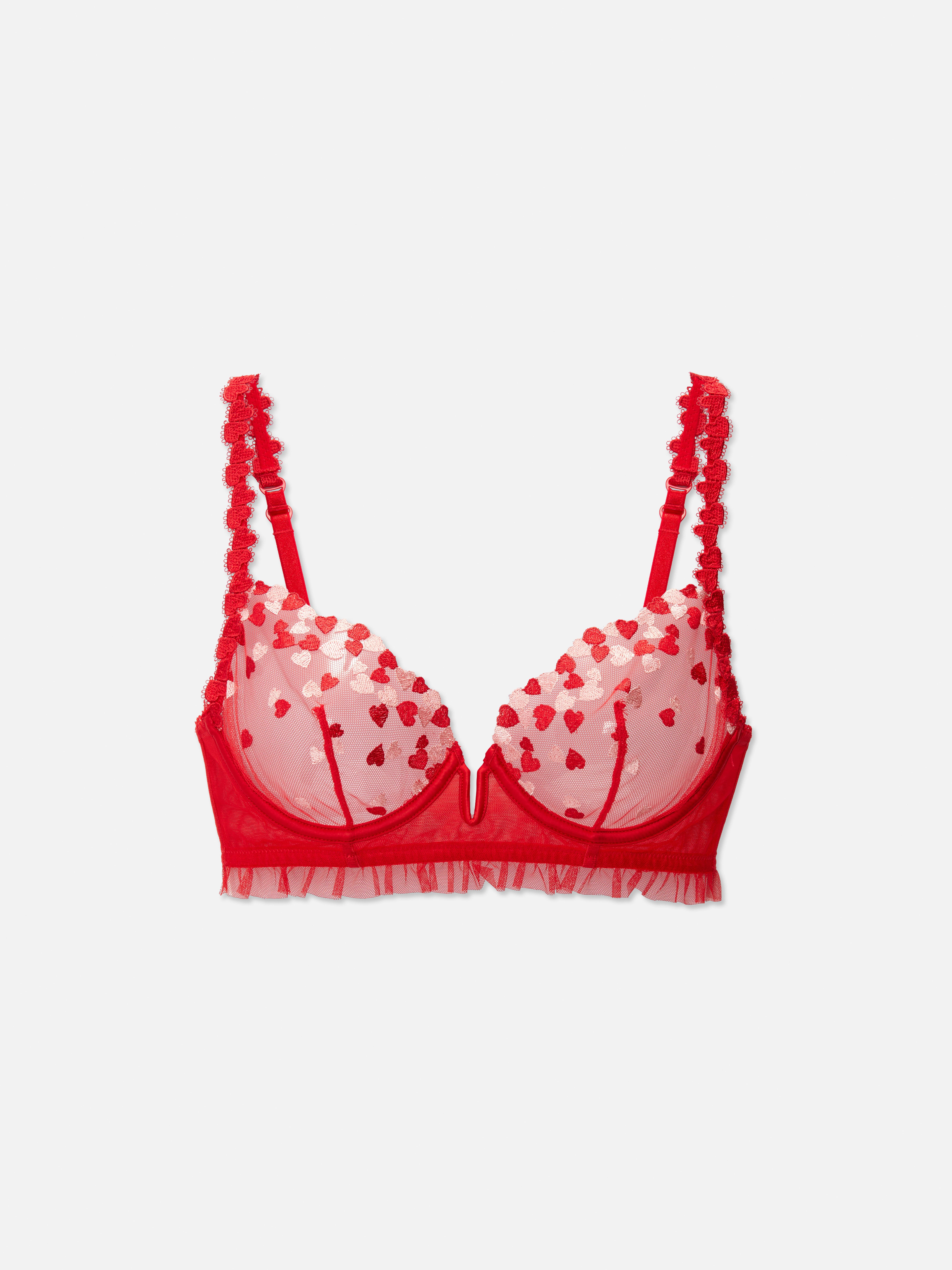 A-D Heart Embroidered Longline Non-Padded Bra