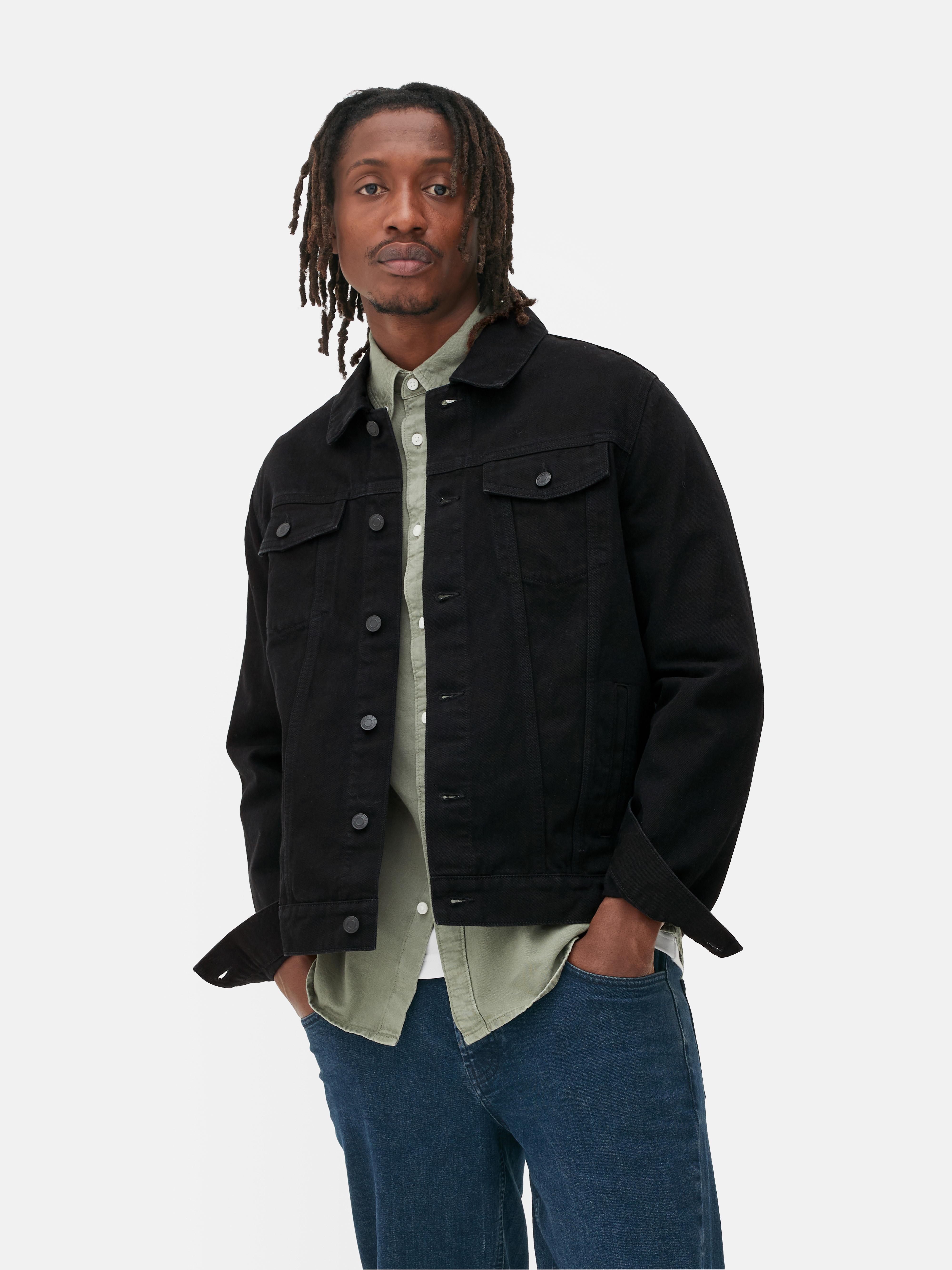 Black denim discount trucker jacket mens